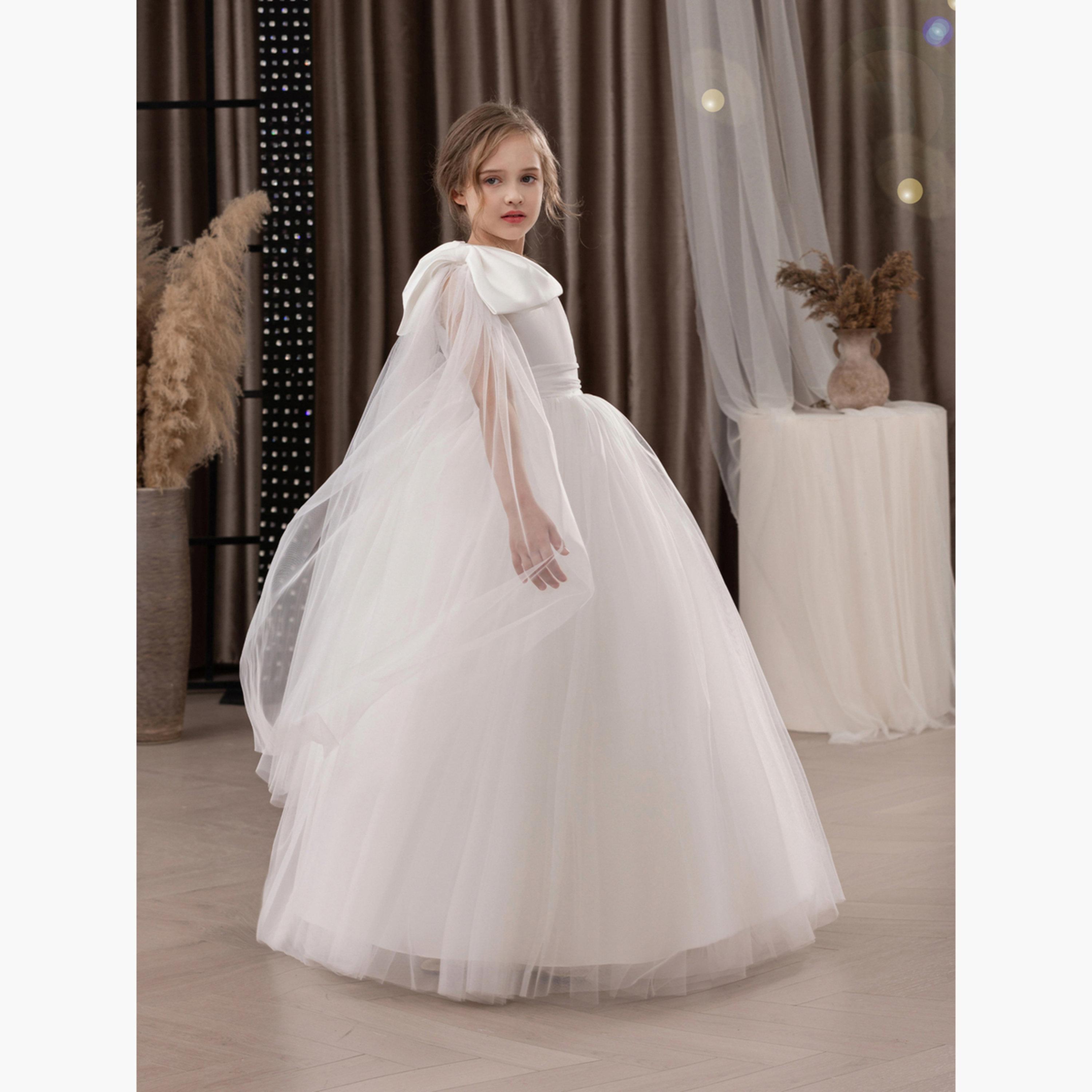فستان طويل بناتي شبكي أبيض بكتف واحد-girls-clothing-dressesandjumpsuits-image-6