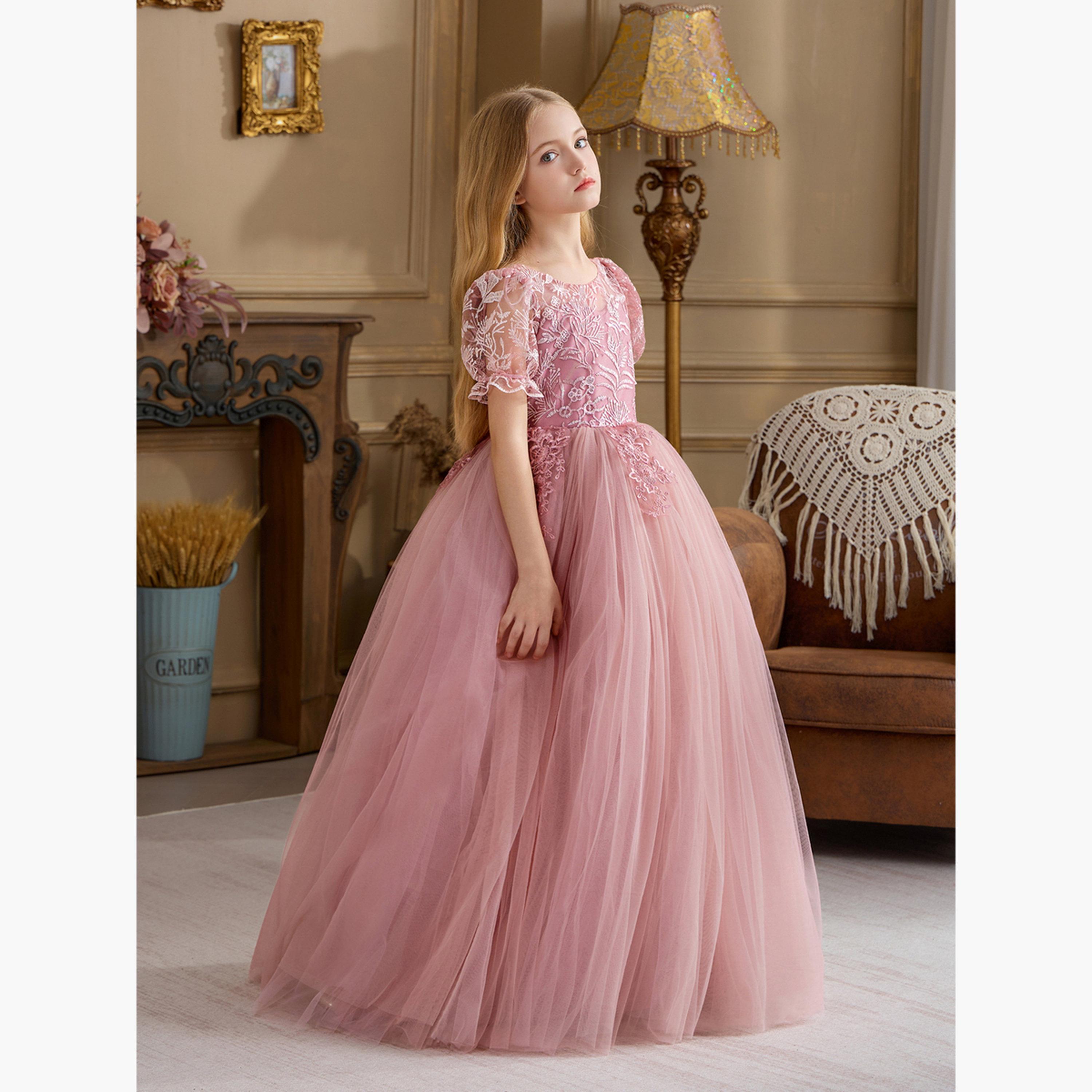 Take Two Girls Pink Floral Lace Puff Sleeve Maxi Dress-girls-clothing-dressesandjumpsuits-image-3
