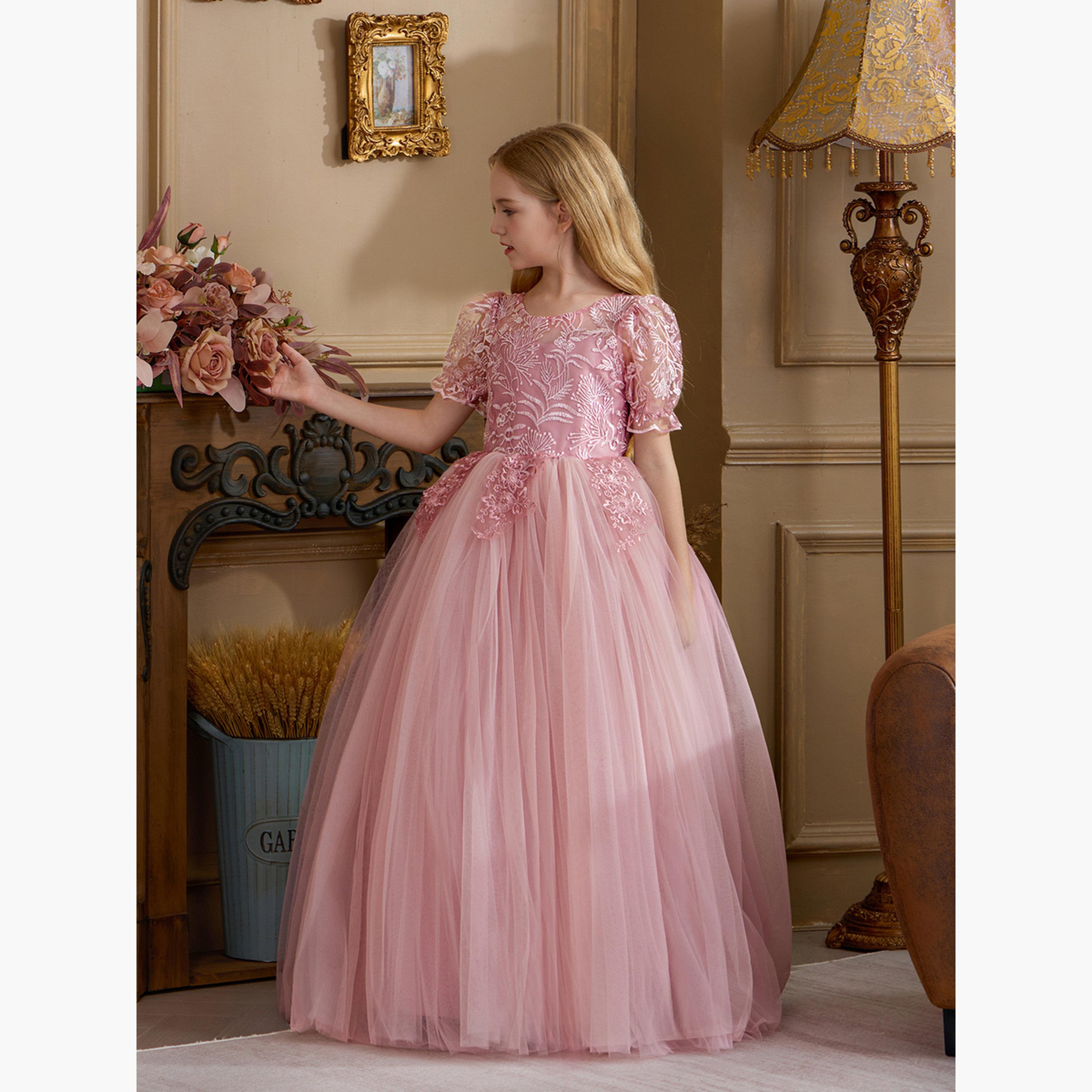 Take Two Girls Pink Floral Lace Puff Sleeve Maxi Dress-girls-clothing-dressesandjumpsuits-image-5