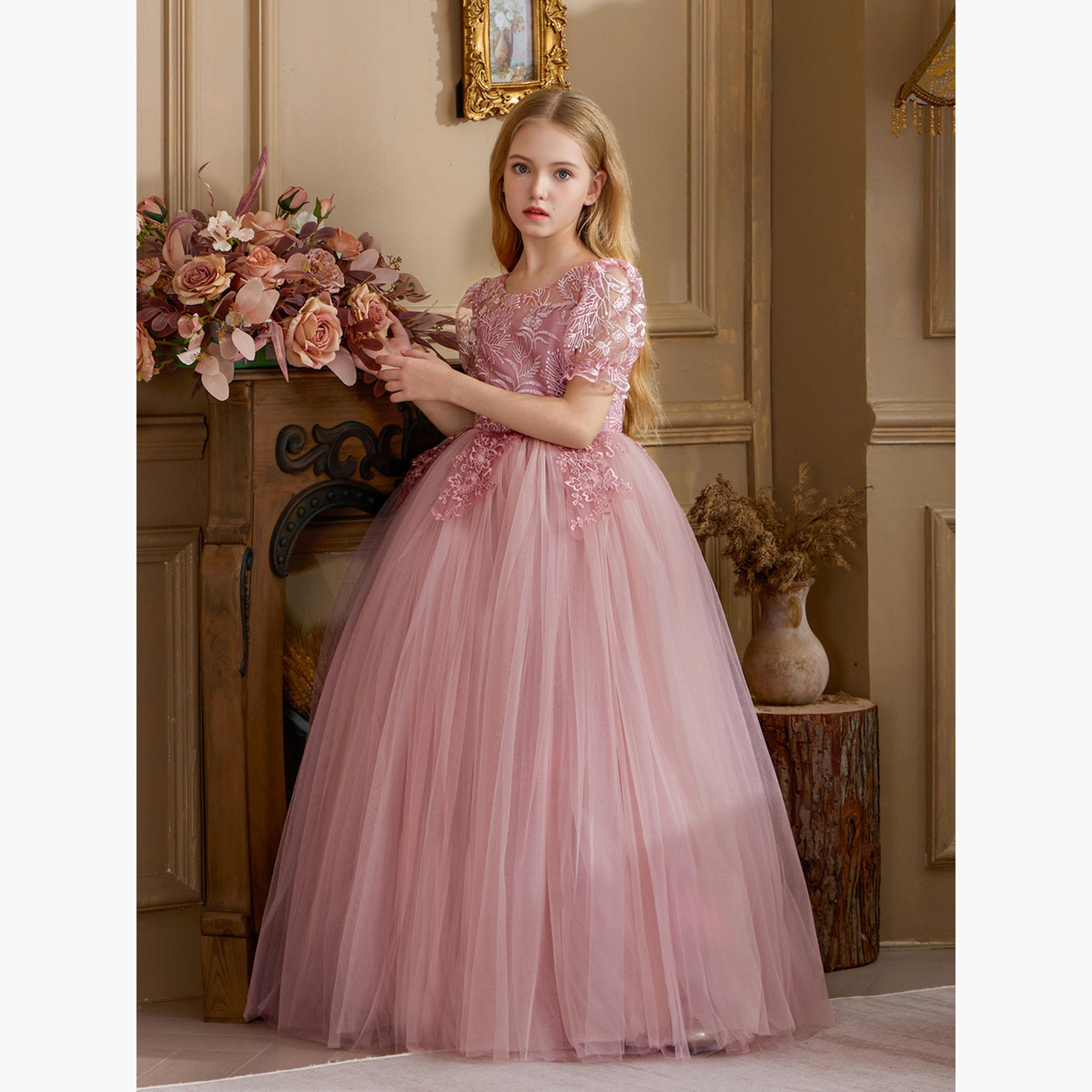 Take Two Girls Pink Floral Lace Puff Sleeve Maxi Dress-girls-clothing-dressesandjumpsuits-image-6