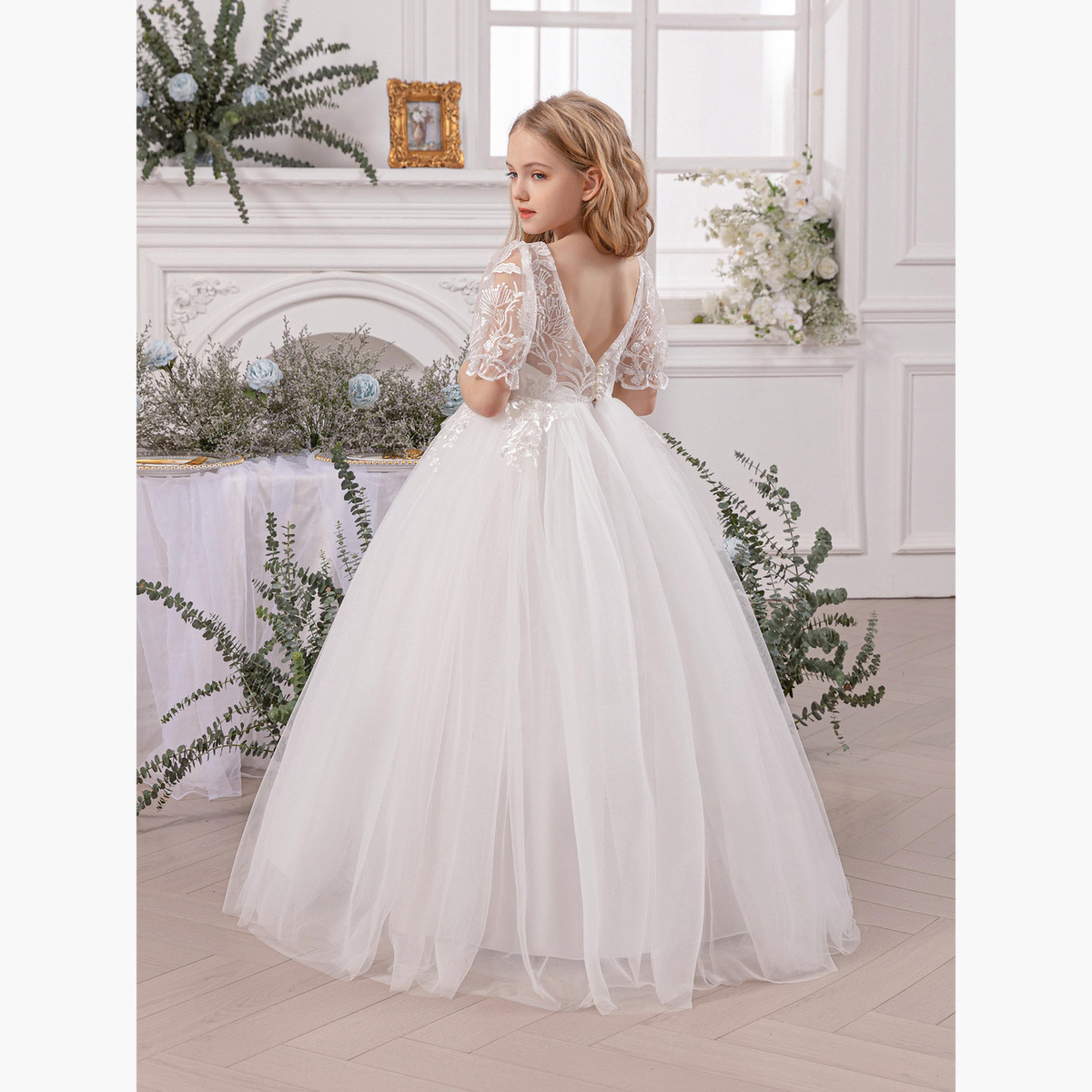 Take Two Girls White Floral Lace Deep V-Back Maxi Dress-girls-clothing-dressesandjumpsuits-image-5