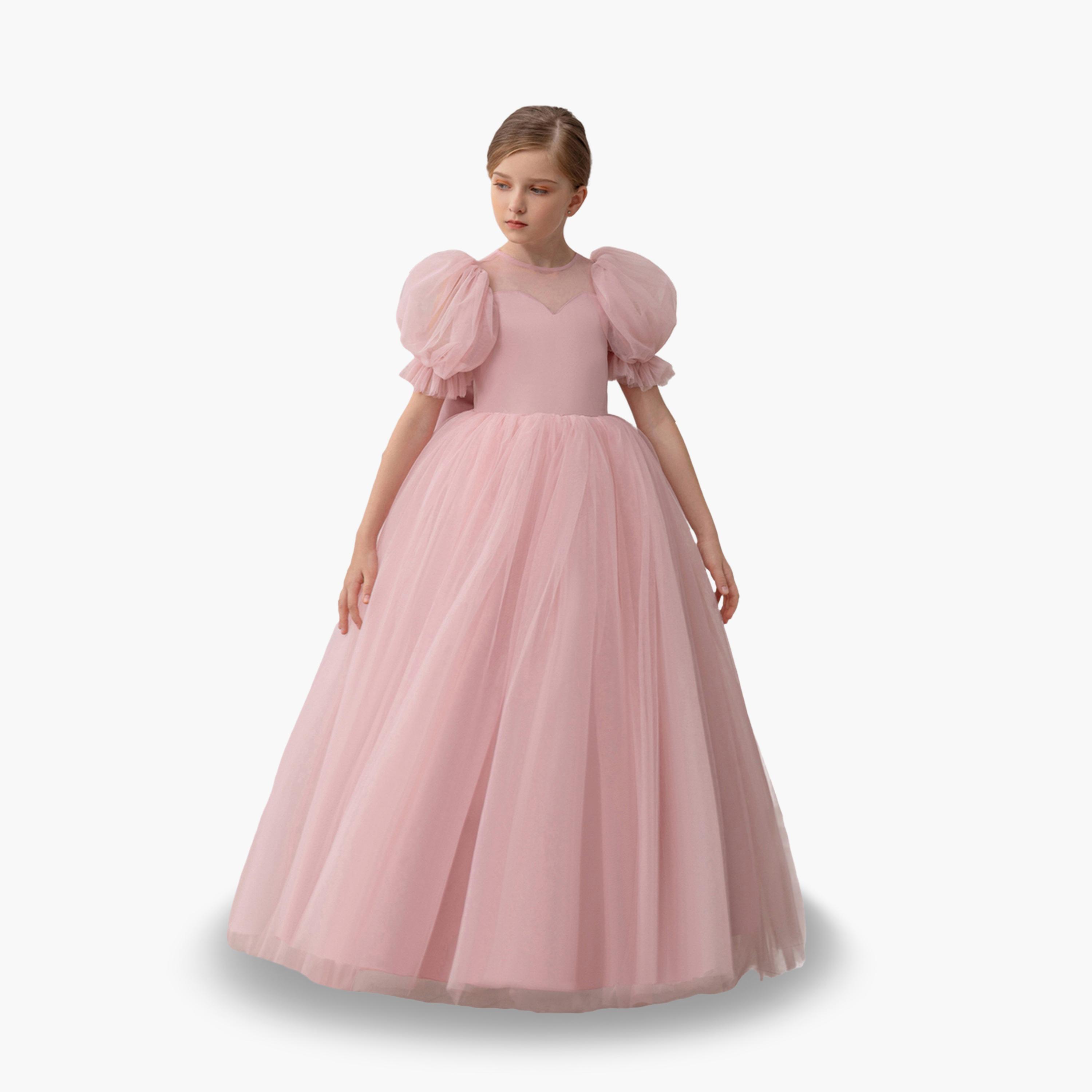 Take Two Girls Pink Puff Sleeve Embellished Maxi Dress-girls-clothing-dressesandjumpsuits-image-1
