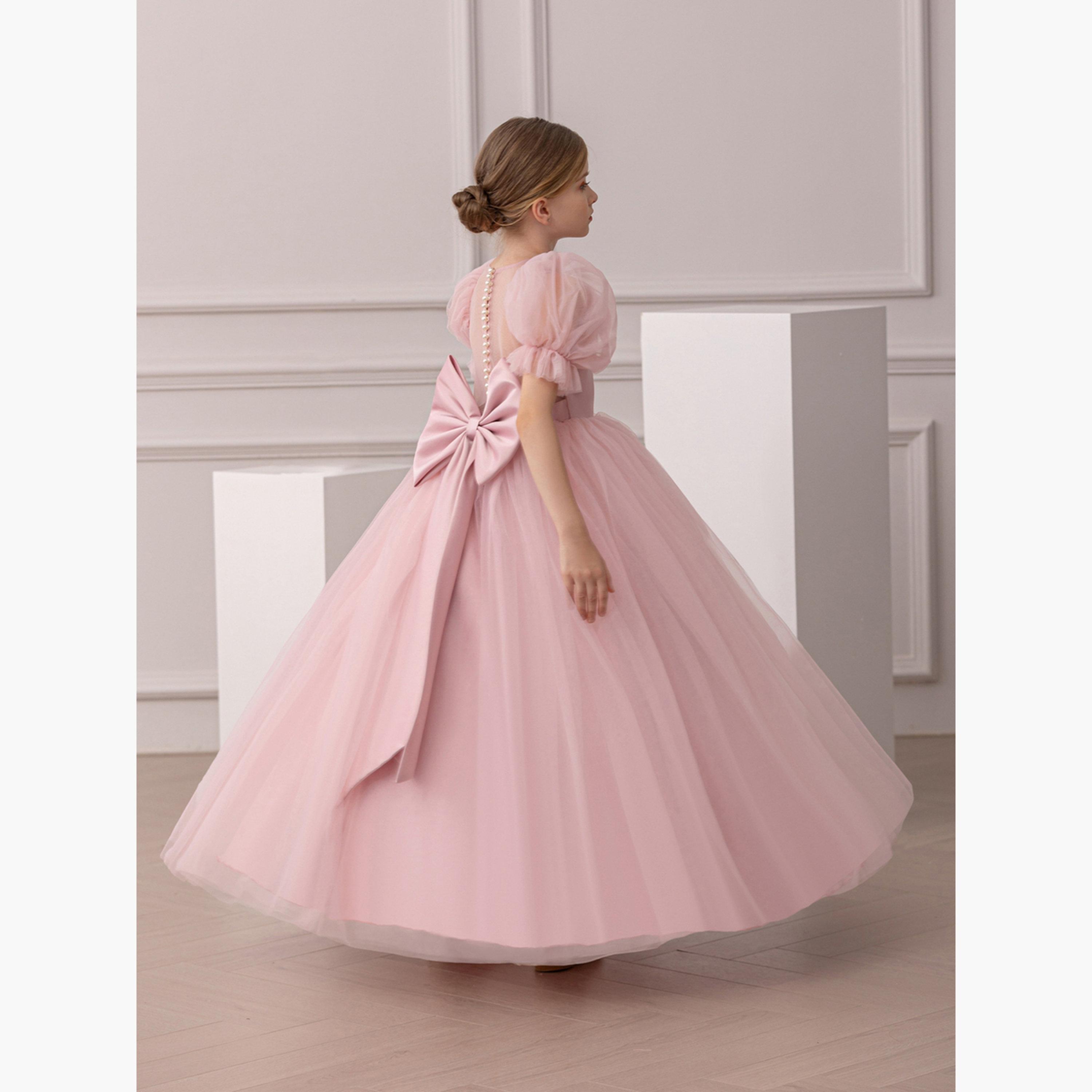 Take Two Girls Pink Puff Sleeve Embellished Maxi Dress-girls-clothing-dressesandjumpsuits-image-2