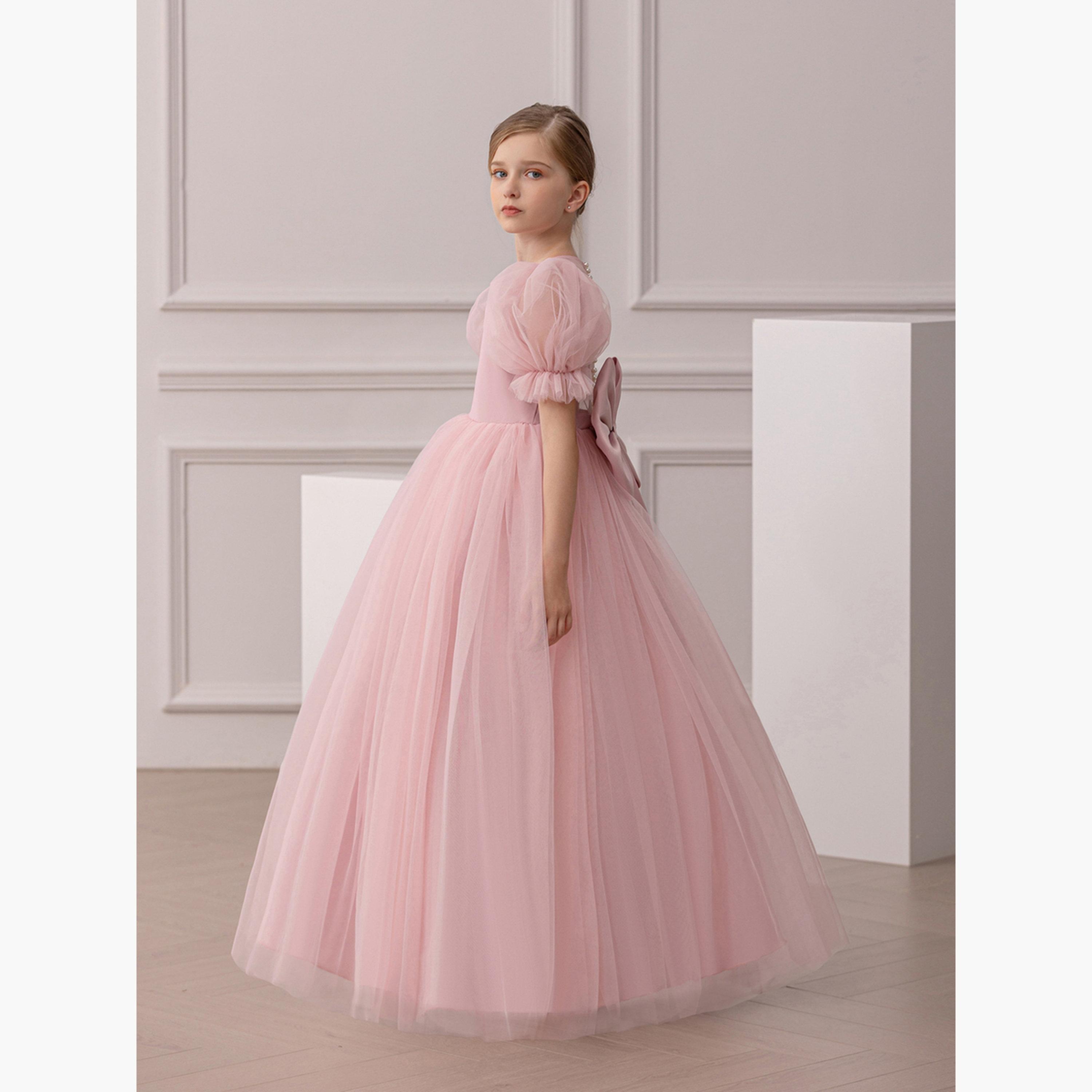 Take Two Girls Pink Puff Sleeve Embellished Maxi Dress-girls-clothing-dressesandjumpsuits-image-4