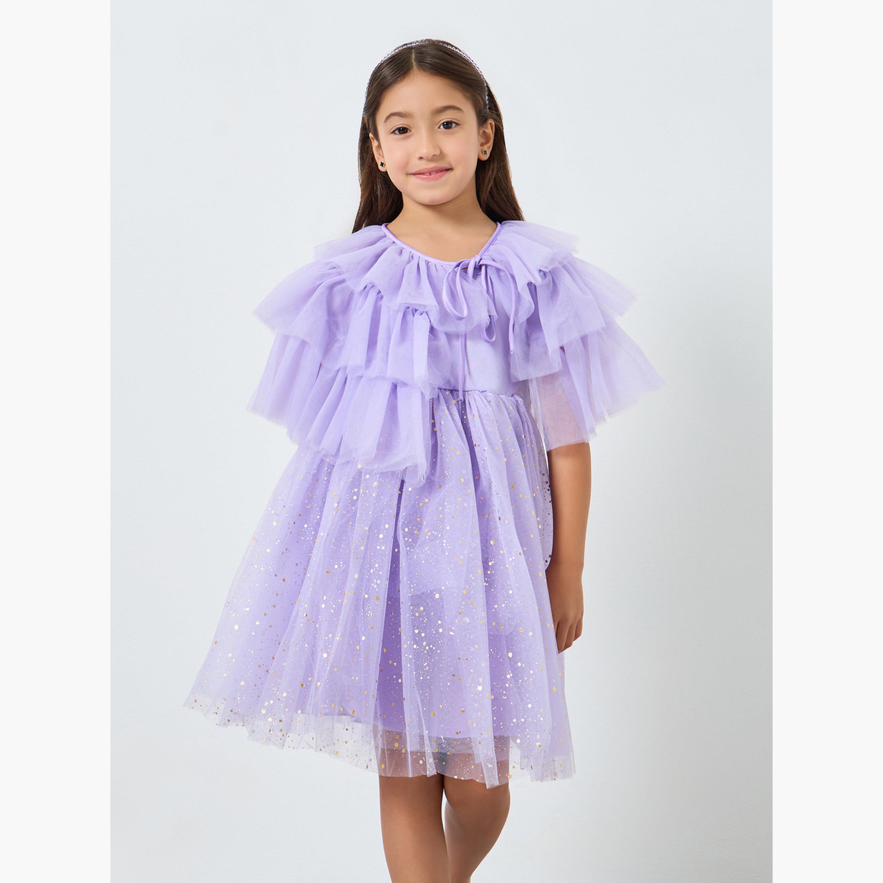 Take Two Girls Embellished Strappy Mesh Dress with Tulle Cape-girls-clothing-dressesandjumpsuits-image-1