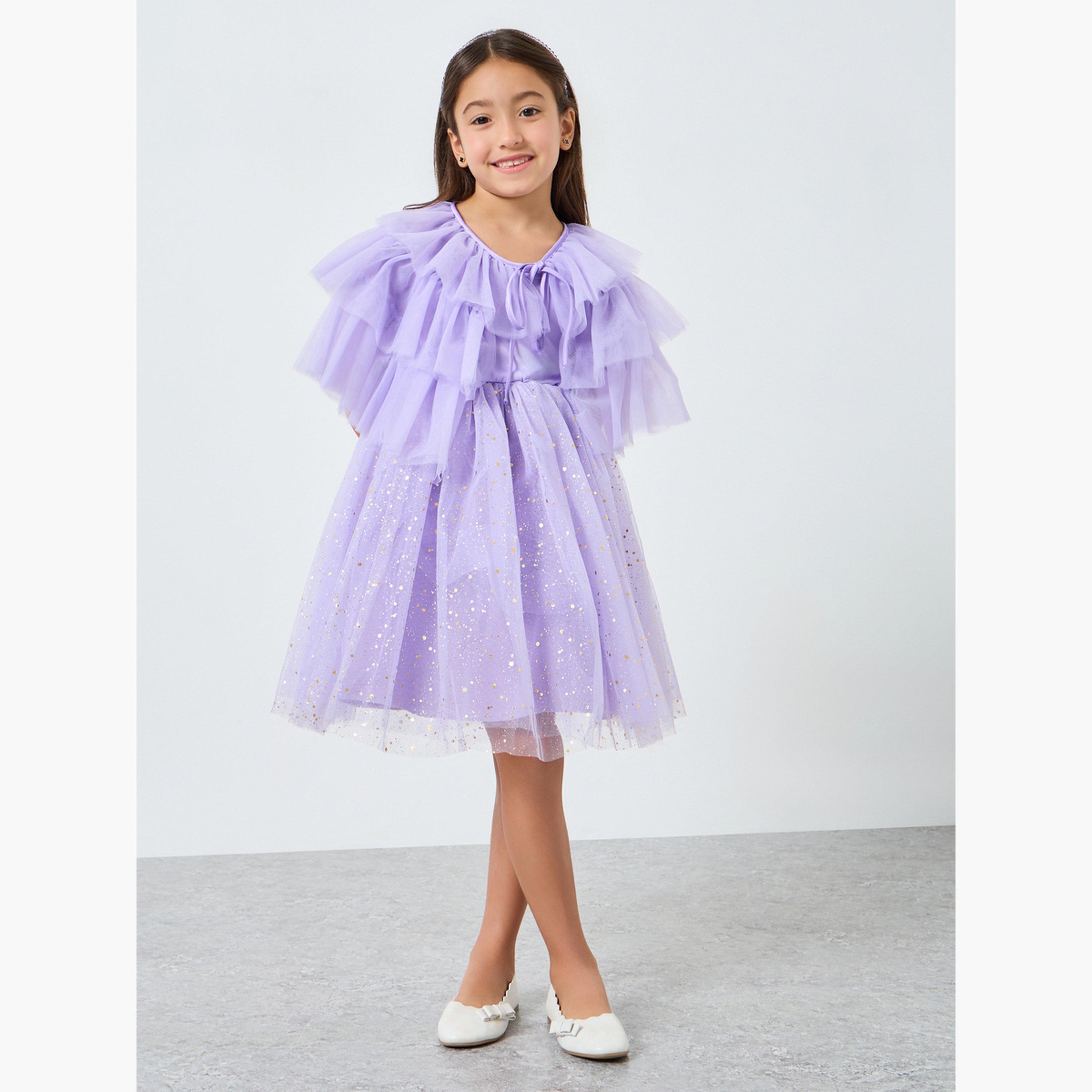 فستان شبكي بسيور وتزيينات مع كيب تول-girls-clothing-dressesandjumpsuits-image-2