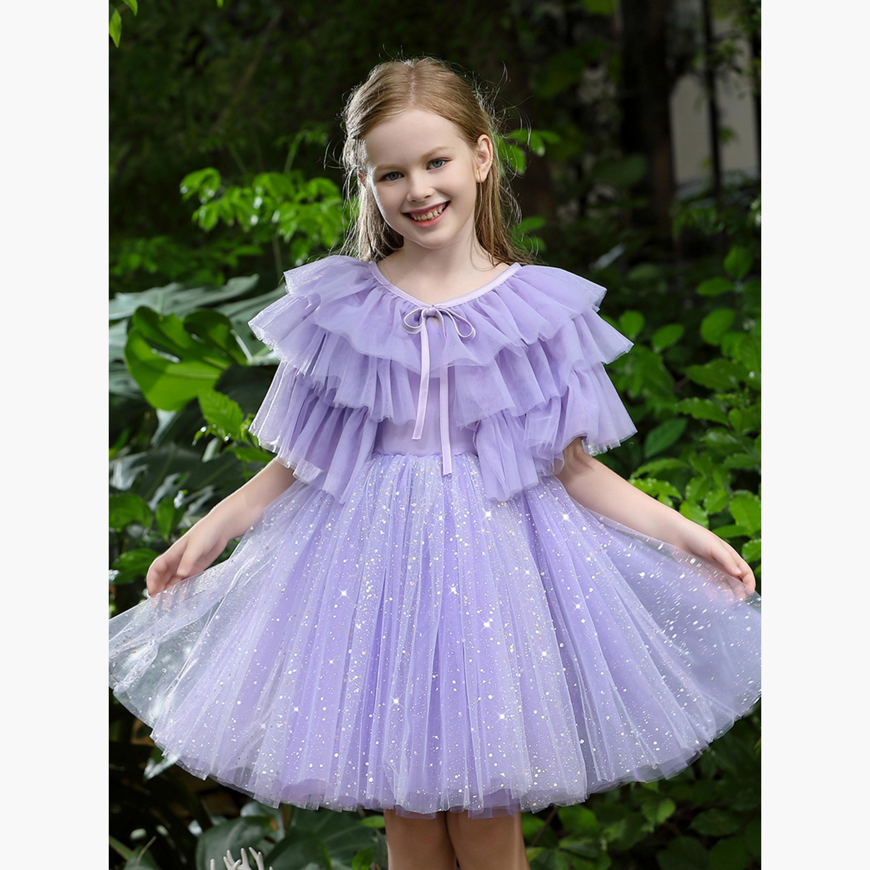 Take Two Girls Embellished Strappy Mesh Dress with Tulle Cape-girls-clothing-dressesandjumpsuits-image-3