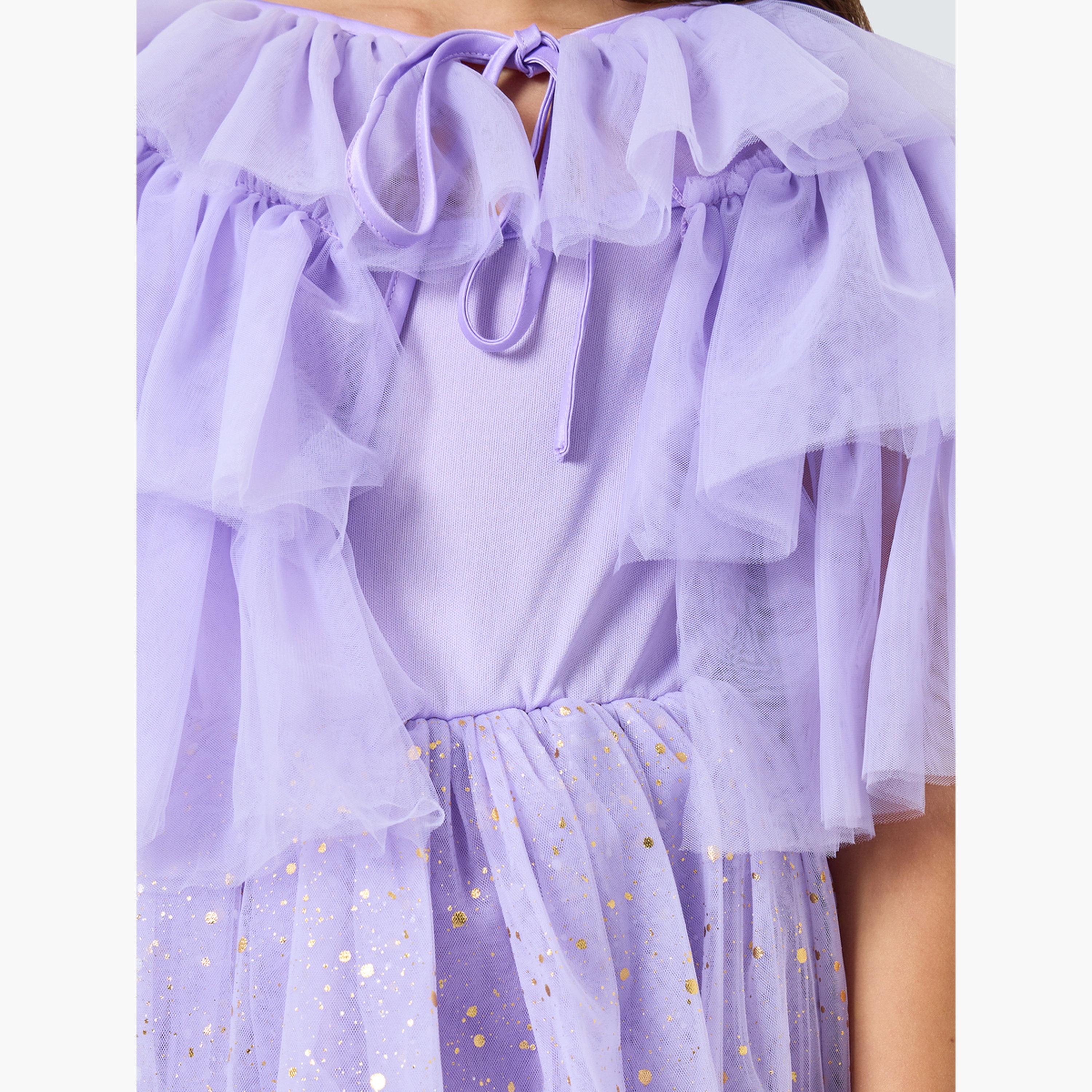 Take Two Girls Embellished Strappy Mesh Dress with Tulle Cape-girls-clothing-dressesandjumpsuits-image-4