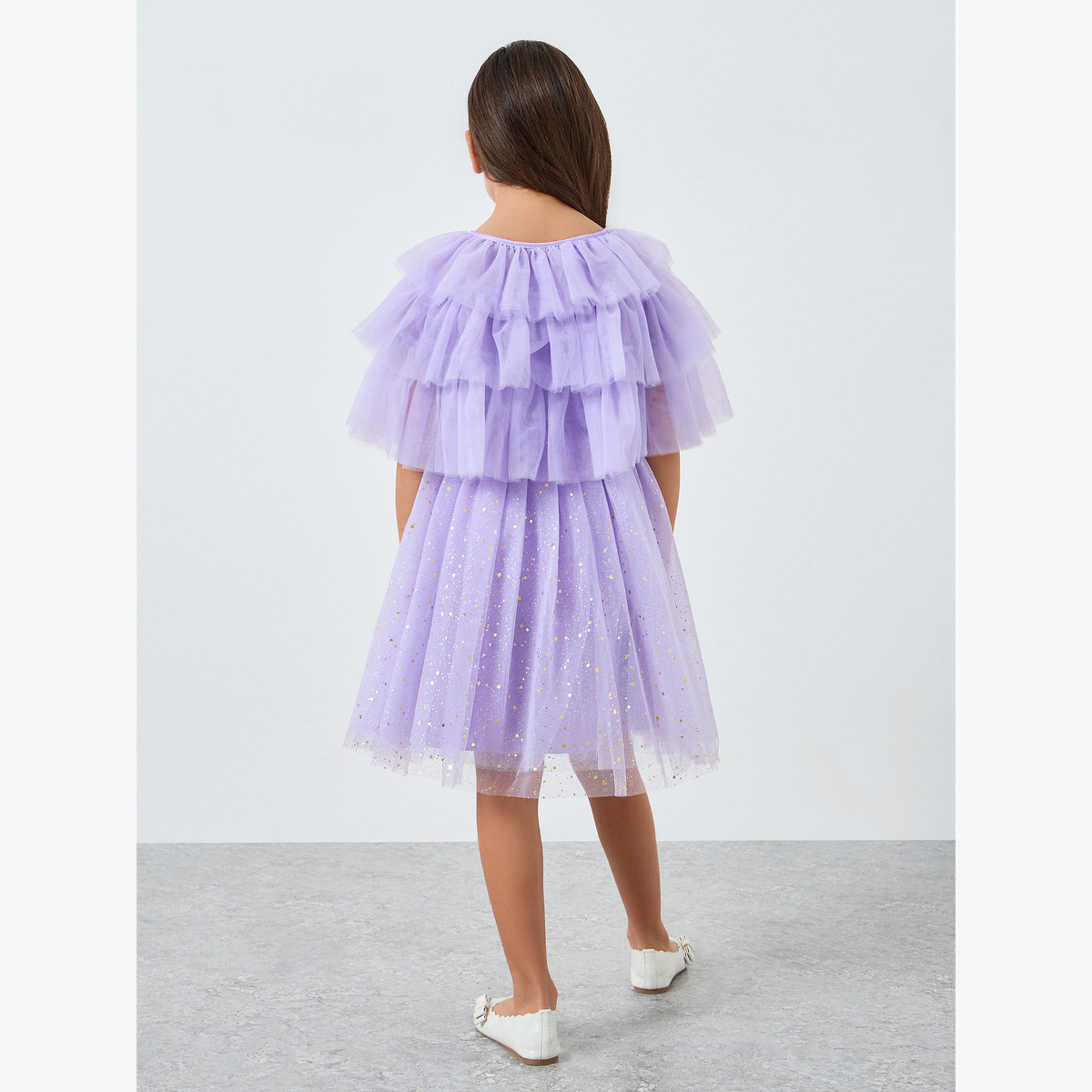 Take Two Girls Embellished Strappy Mesh Dress with Tulle Cape-girls-clothing-dressesandjumpsuits-image-5