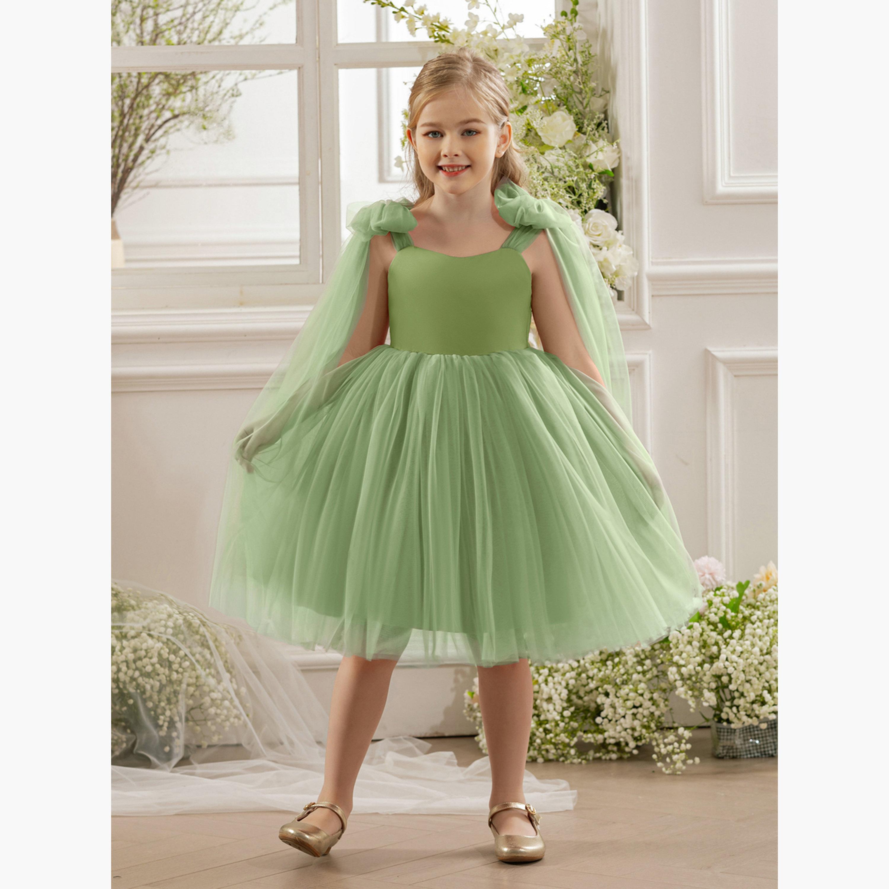 Take Two Girls Bow Sleeveless Cape Detail Mesh Dress-girls-clothing-dressesandjumpsuits-image-2