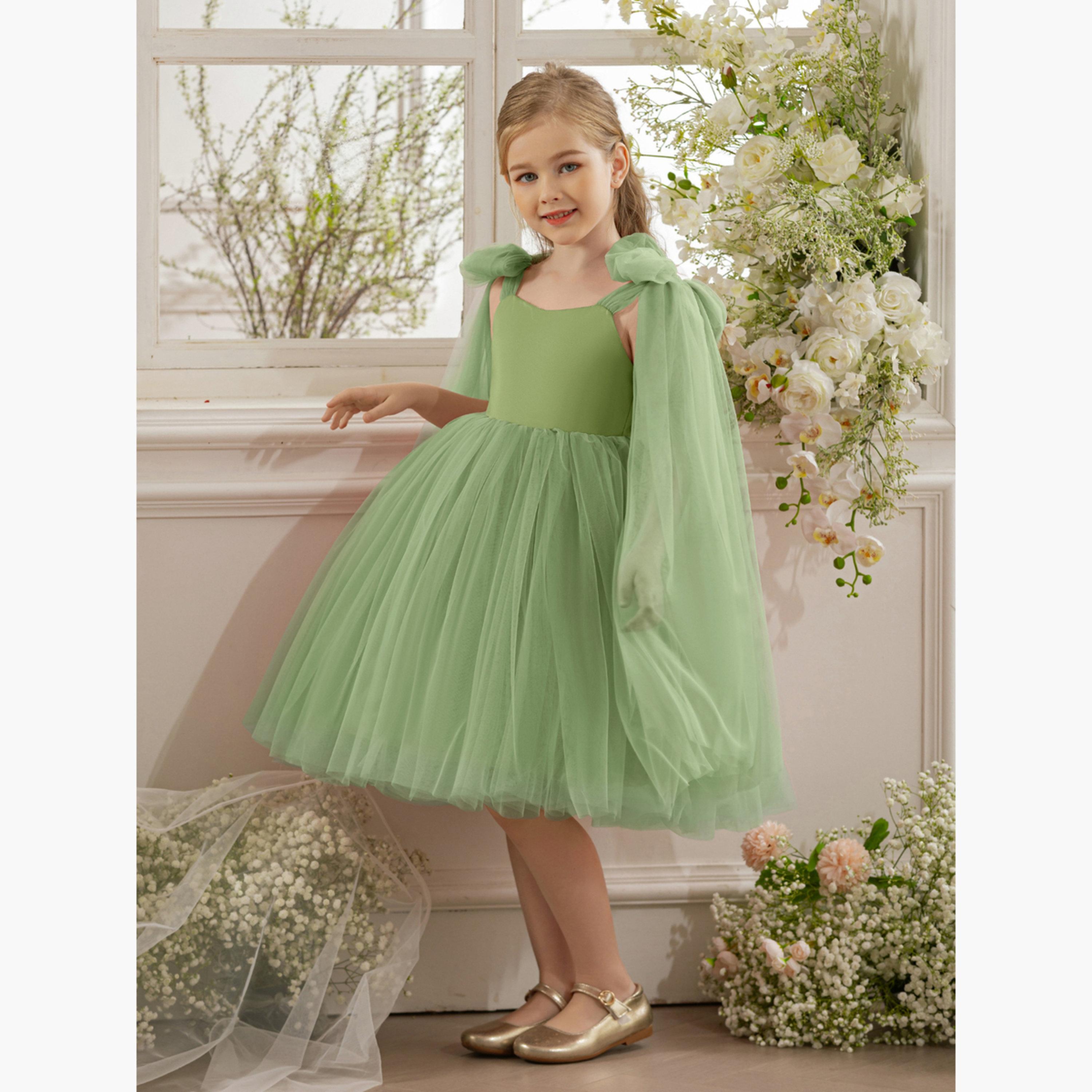 Take Two Girls Bow Sleeveless Cape Detail Mesh Dress-girls-clothing-dressesandjumpsuits-image-3
