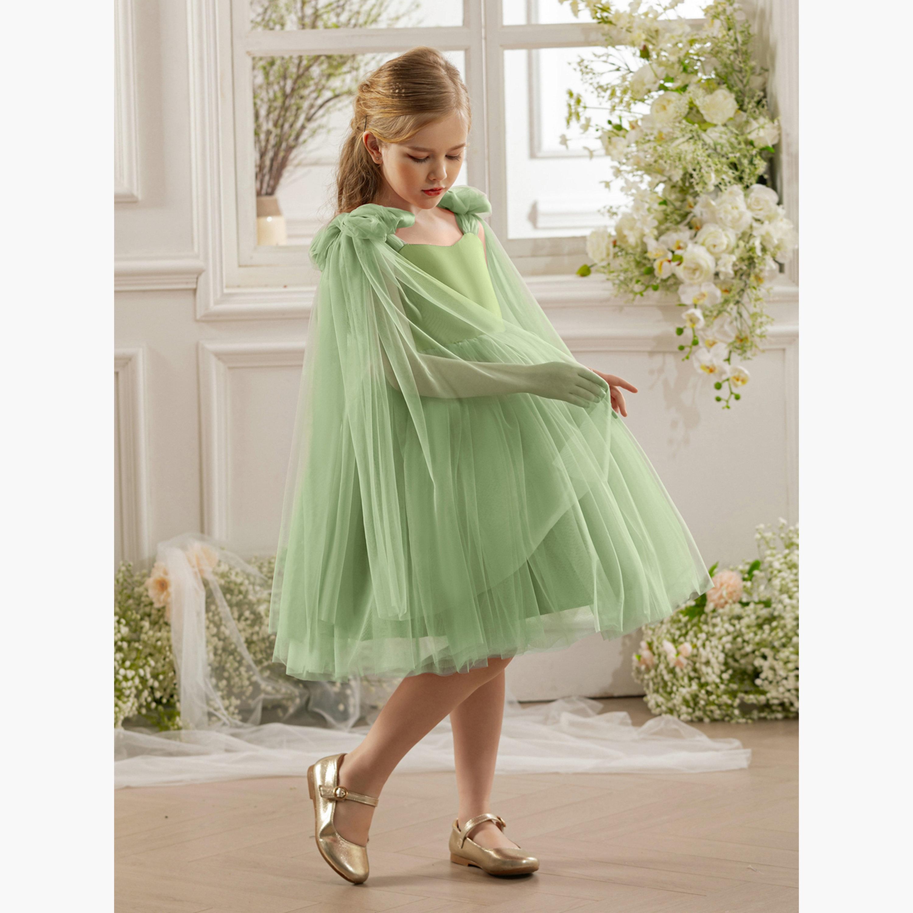 Take Two Girls Bow Sleeveless Cape Detail Mesh Dress-girls-clothing-dressesandjumpsuits-image-4