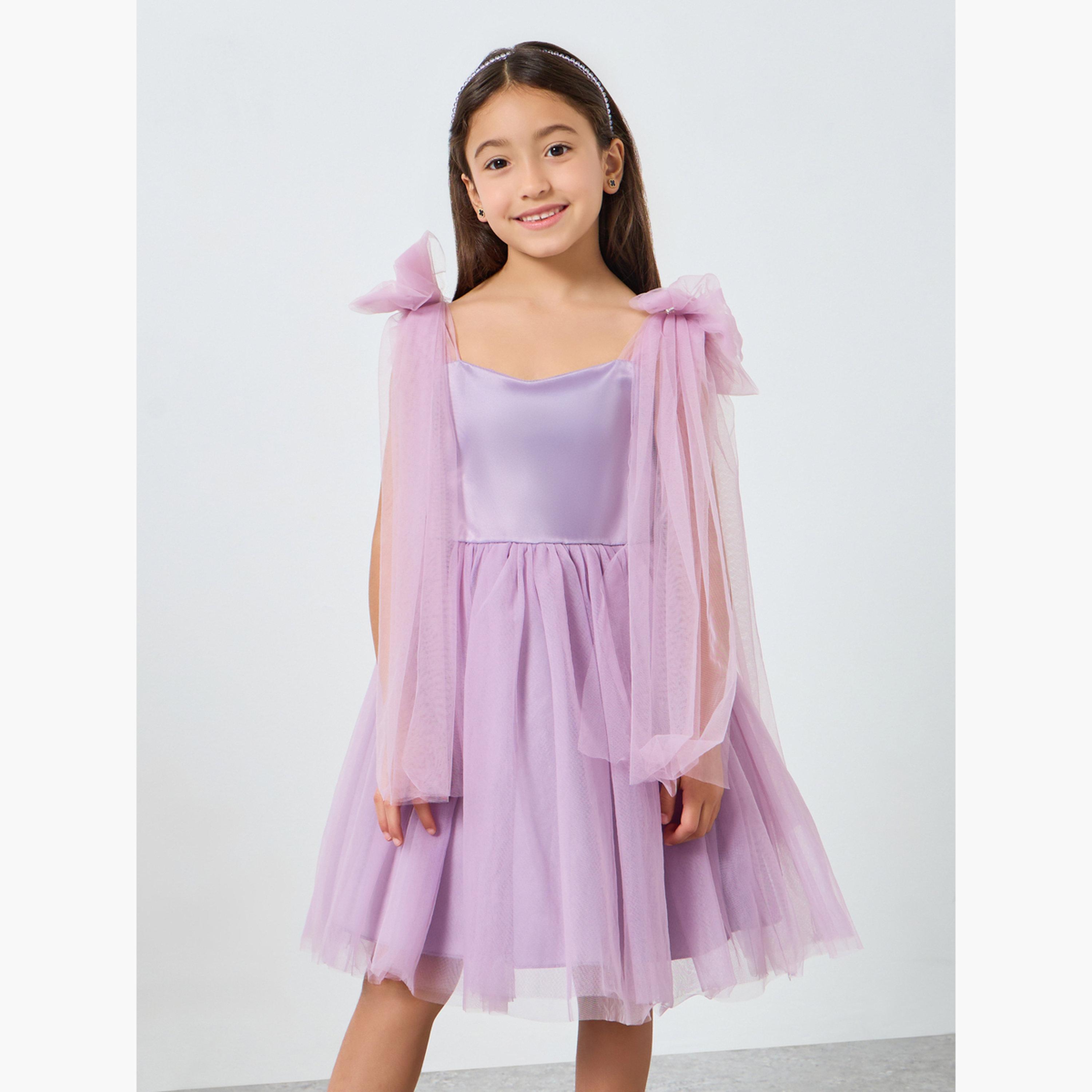 فستان شبكي بلا أكمام بتفاصيل كيب وفيونكة-girls-clothing-dressesandjumpsuits-image-1