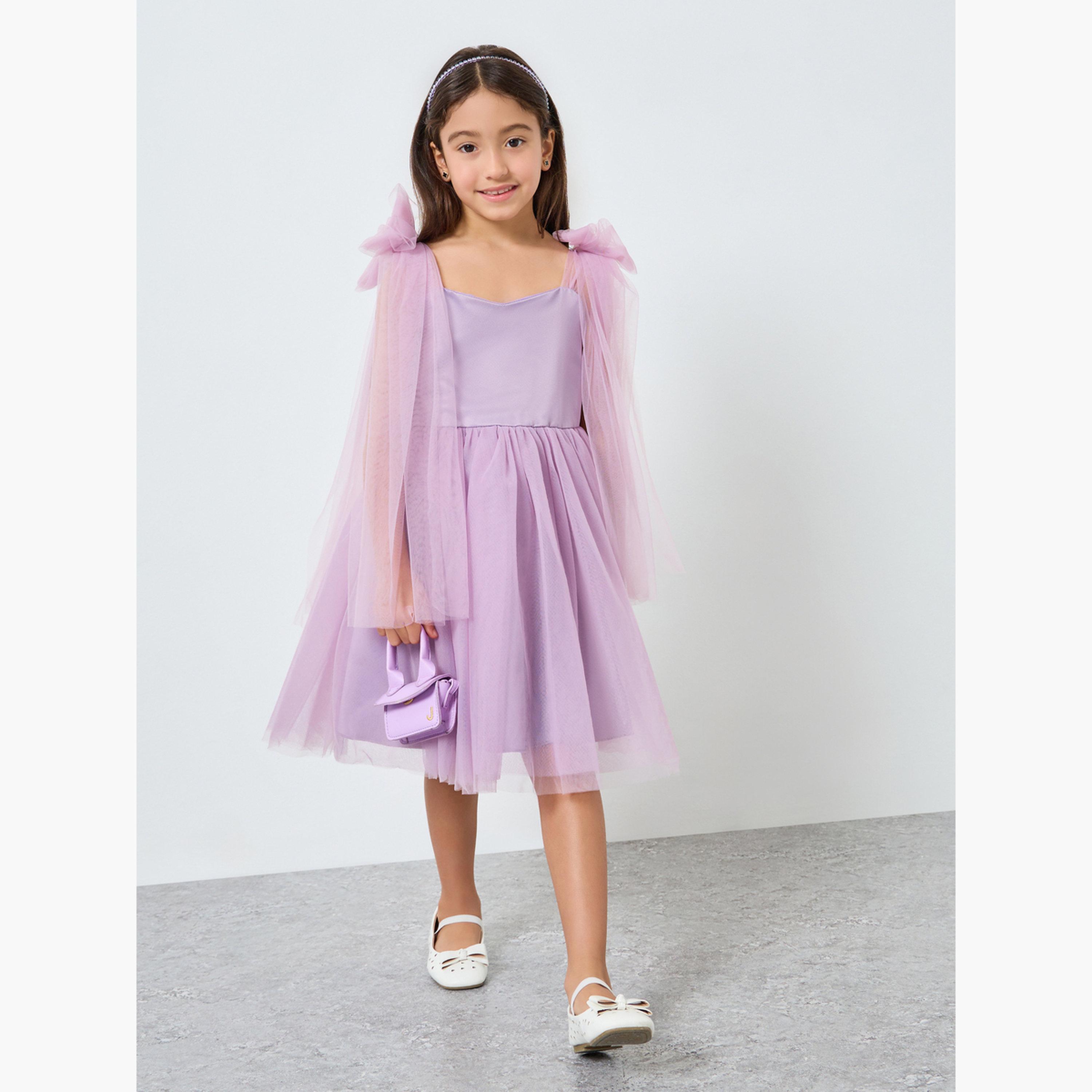 فستان شبكي بلا أكمام بتفاصيل كيب وفيونكة-girls-clothing-dressesandjumpsuits-image-2
