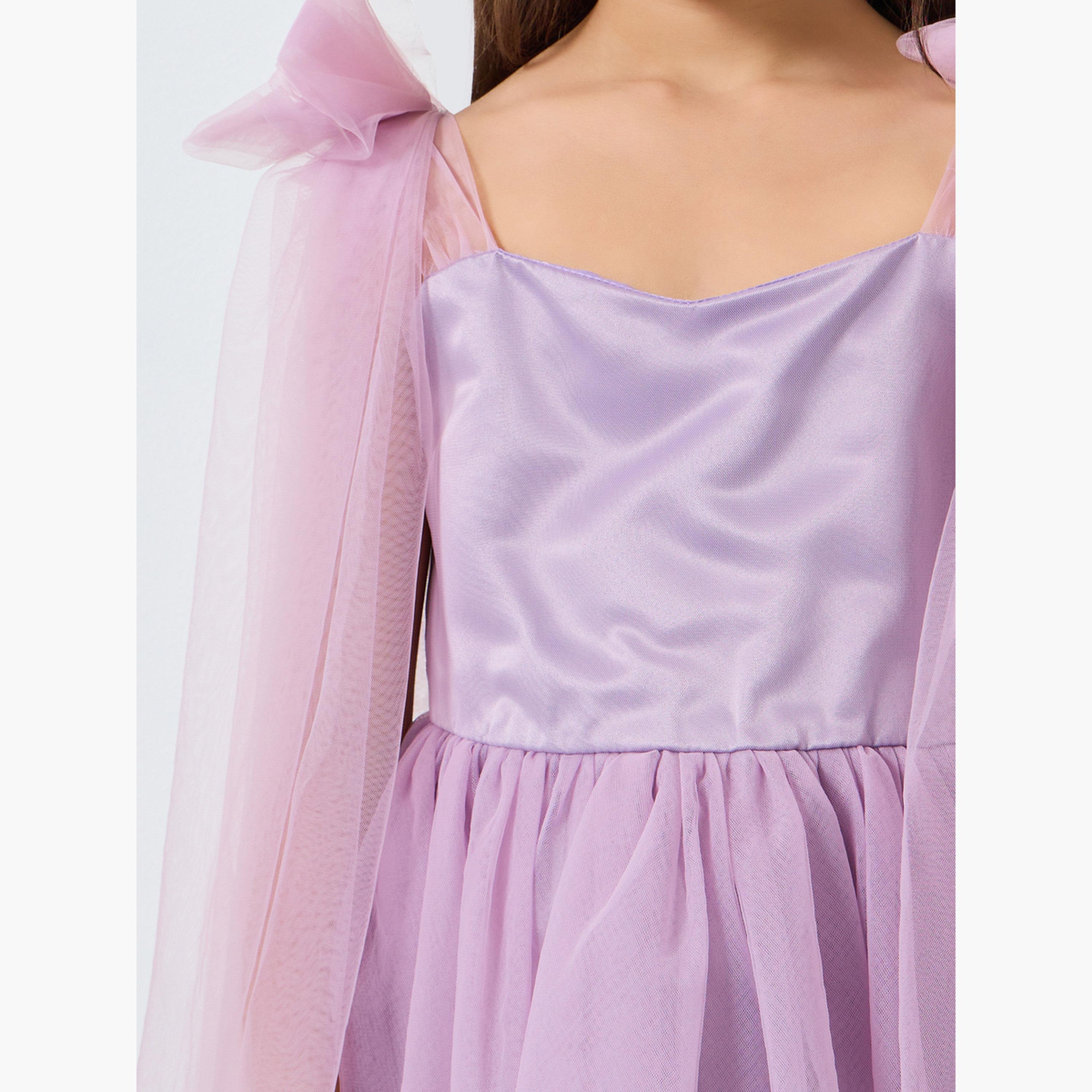 فستان شبكي بلا أكمام بتفاصيل كيب وفيونكة-girls-clothing-dressesandjumpsuits-image-4