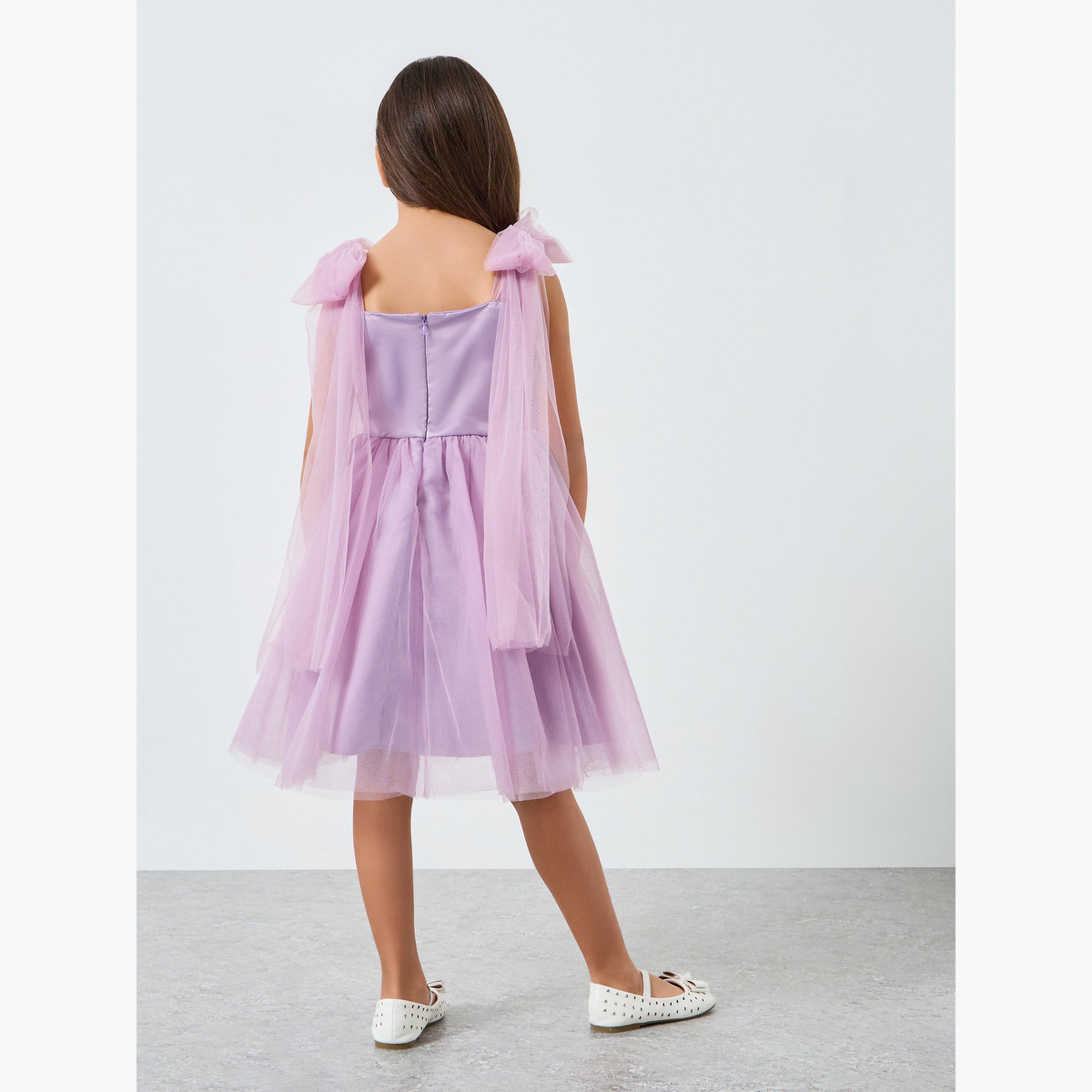 فستان شبكي بلا أكمام بتفاصيل كيب وفيونكة-girls-clothing-dressesandjumpsuits-image-5