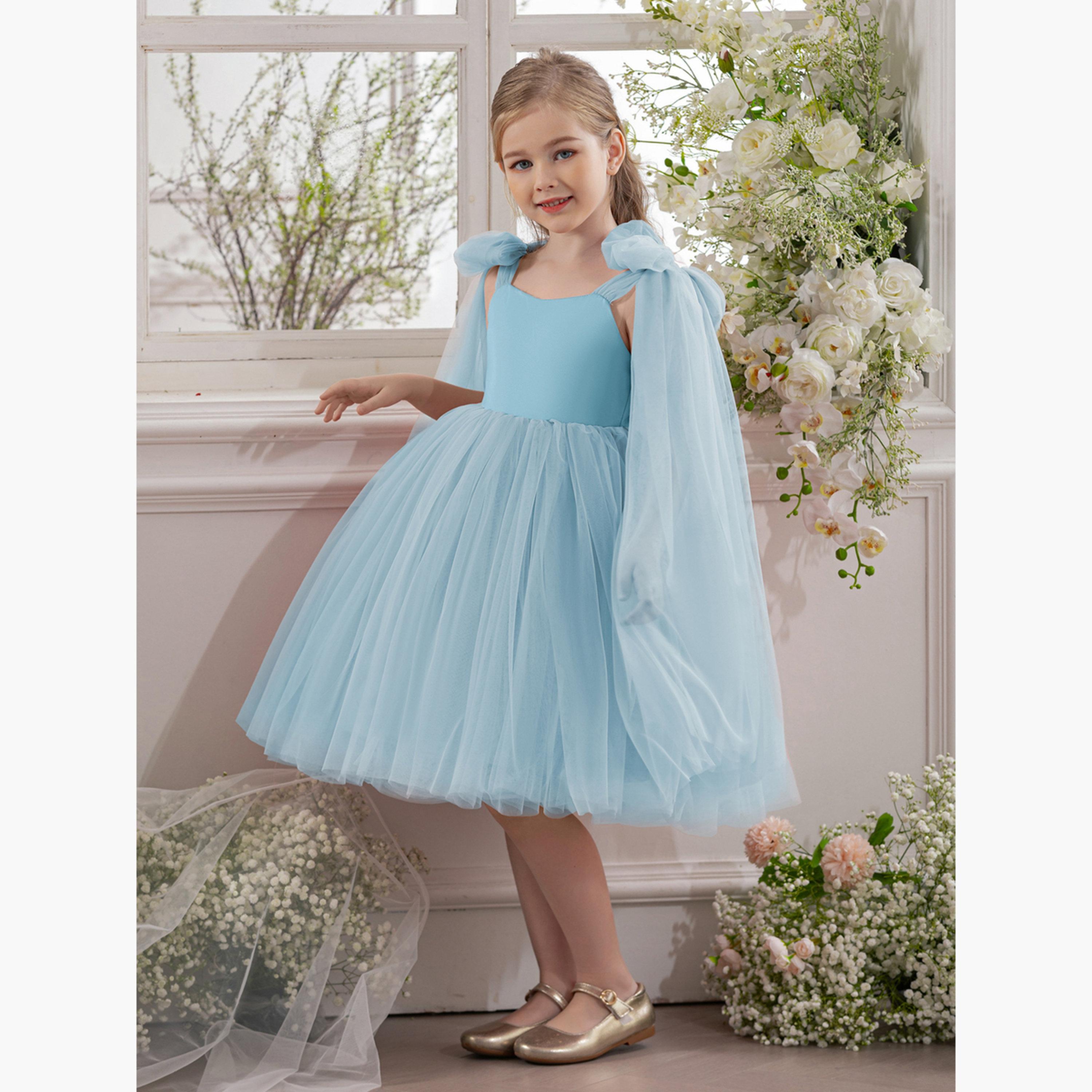 Take Two Girls Bow Sleeveless Cape Detail Mesh Dress-girls-clothing-dressesandjumpsuits-image-2