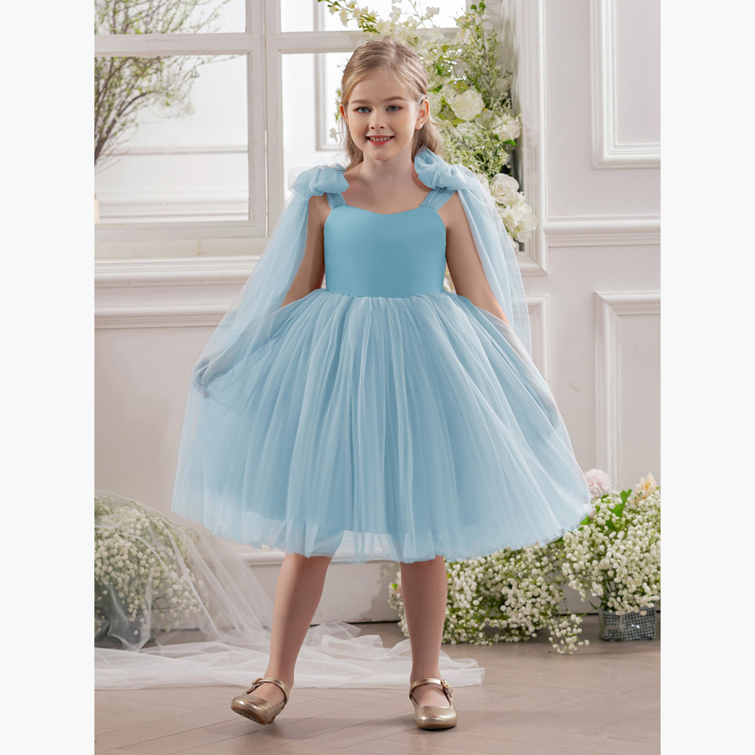 Take Two Girls Bow Sleeveless Cape Detail Mesh Dress-girls-clothing-dressesandjumpsuits-image-6