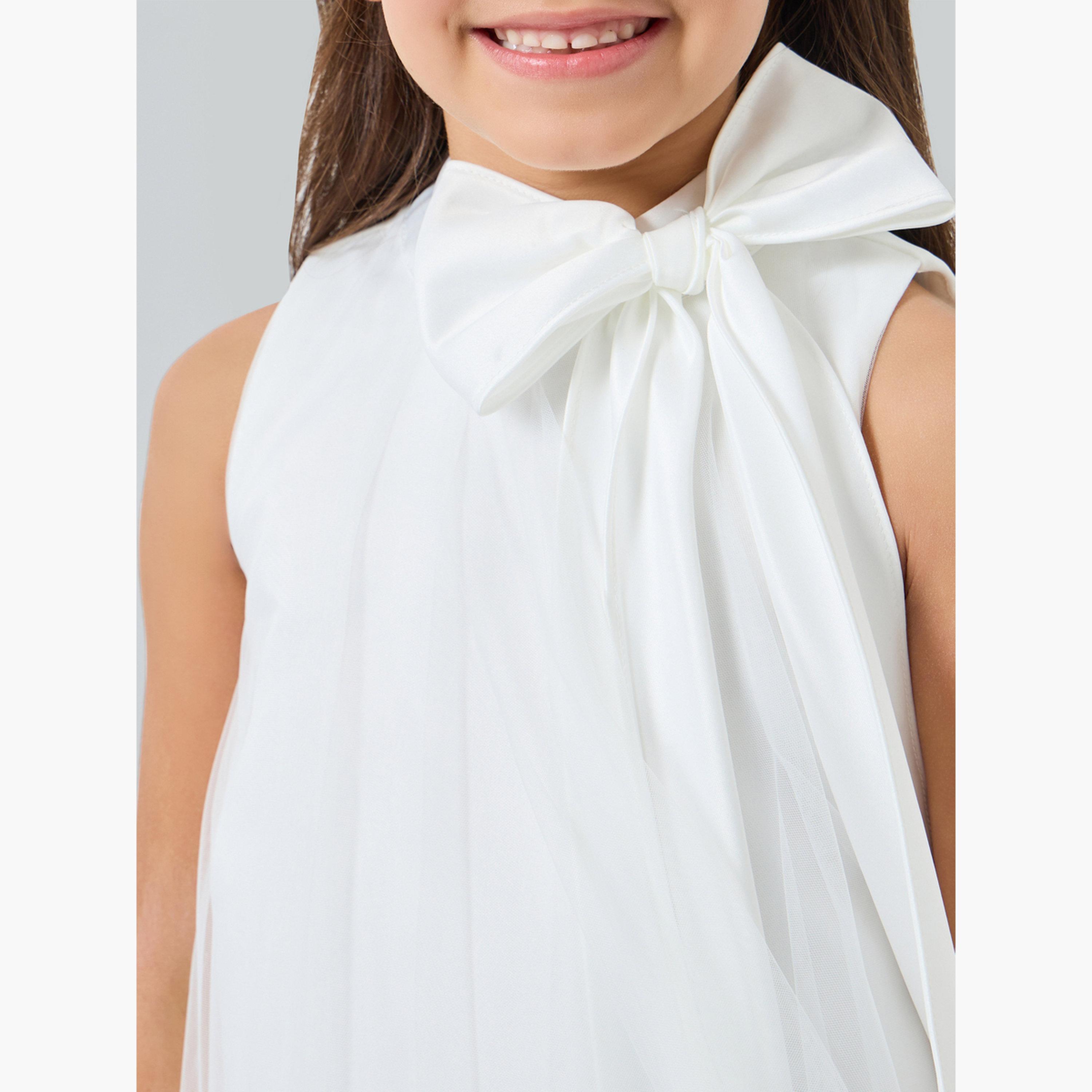 فستان حفلات بناتي شبكي بحافة مكشكشة وفيونكة-girls-clothing-dressesandjumpsuits-image-3