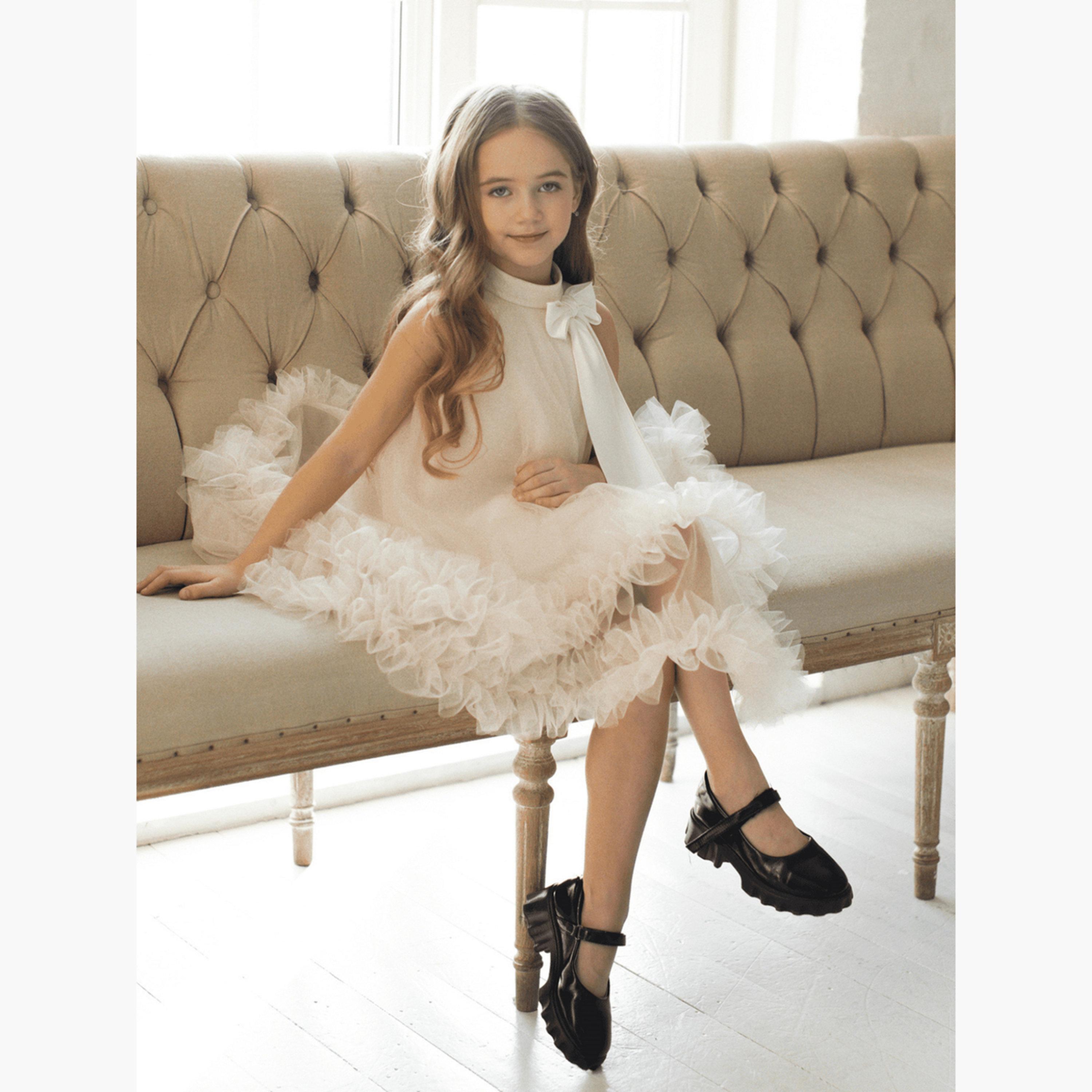 فستان حفلات بناتي شبكي بحافة مكشكشة وفيونكة-girls-clothing-dressesandjumpsuits-image-5