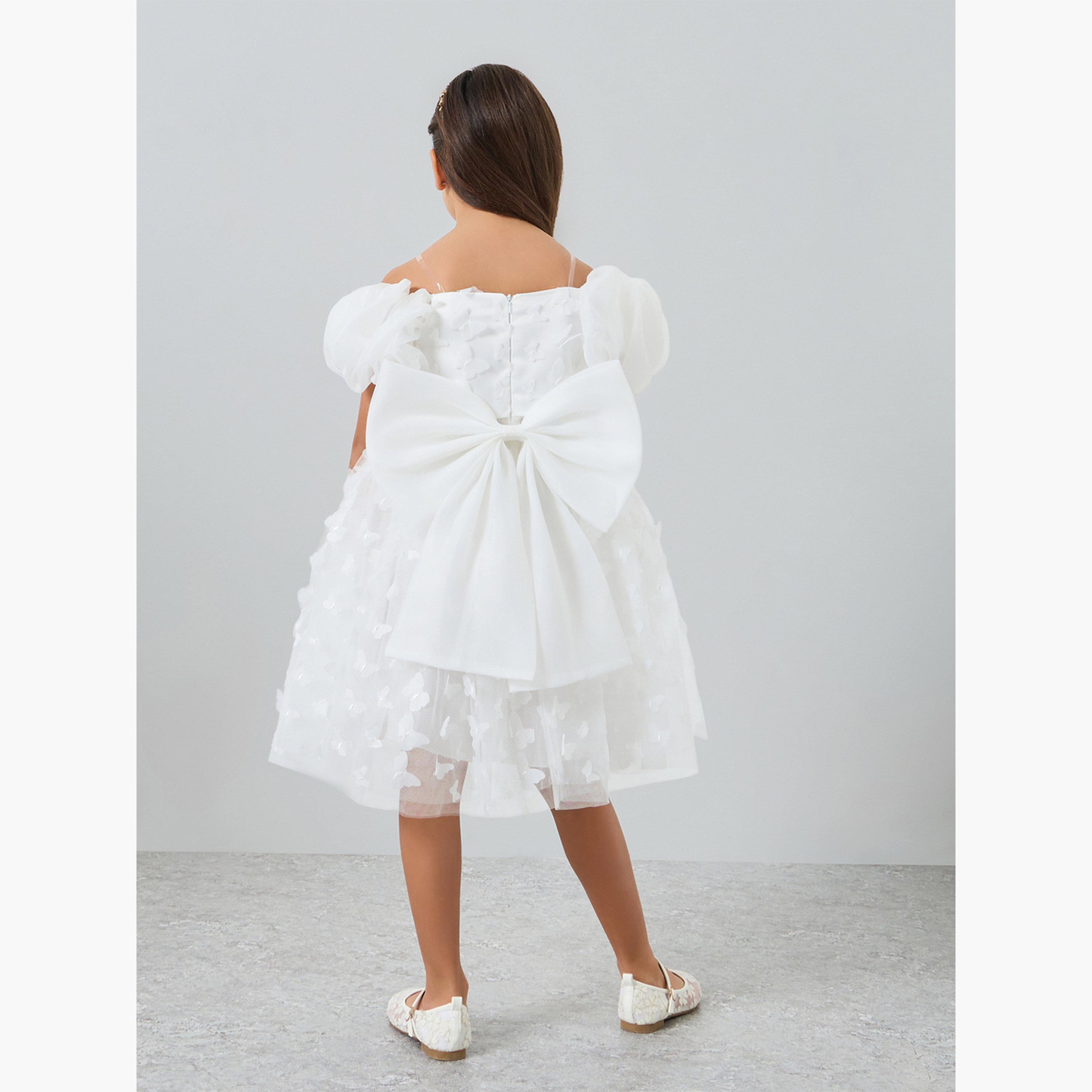Take Two Girls White Organza Puff Sleeve Butterfly Detail Dress-girls-clothing-dressesandjumpsuits-image-4