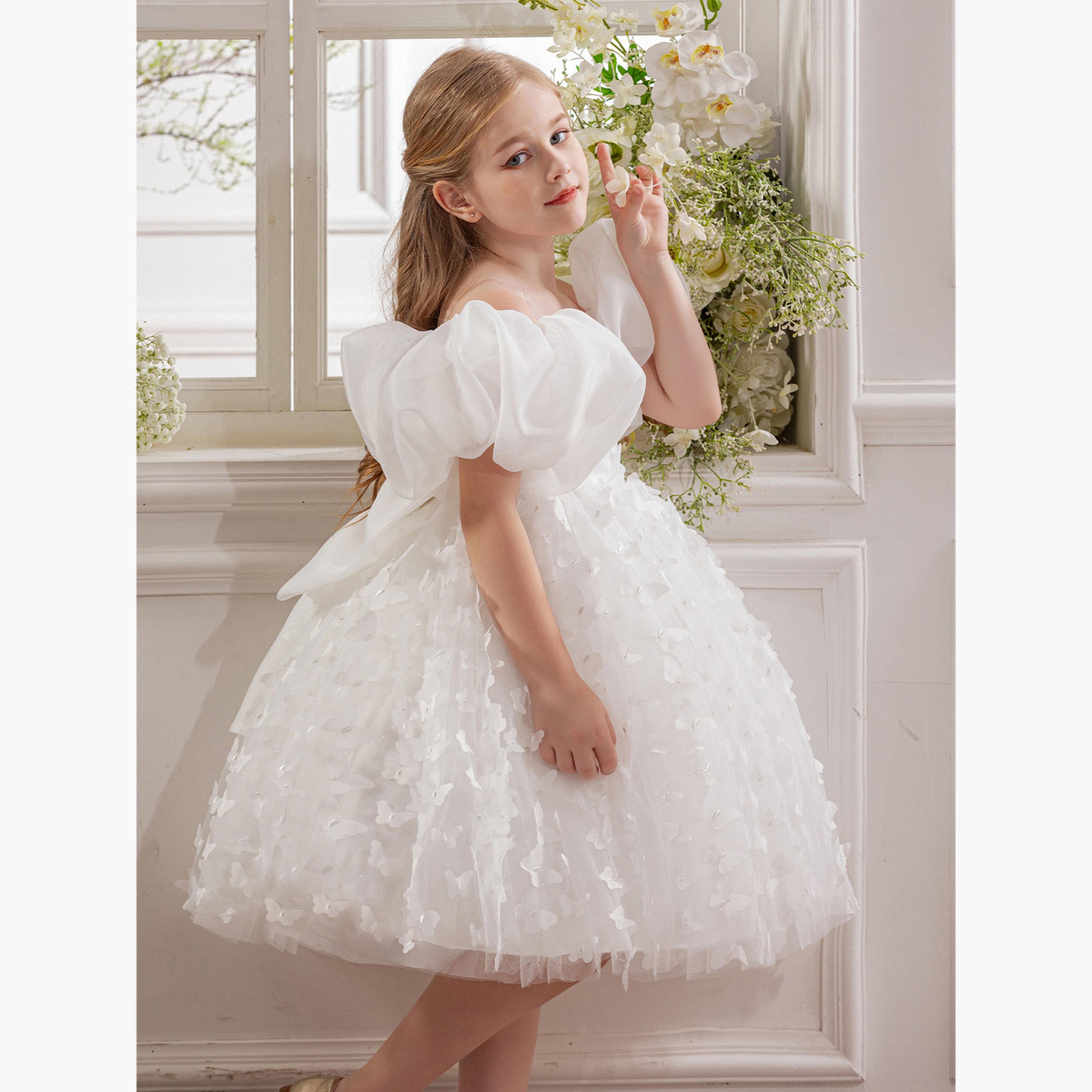 Take Two Girls White Organza Puff Sleeve Butterfly Detail Dress-girls-clothing-dressesandjumpsuits-image-6