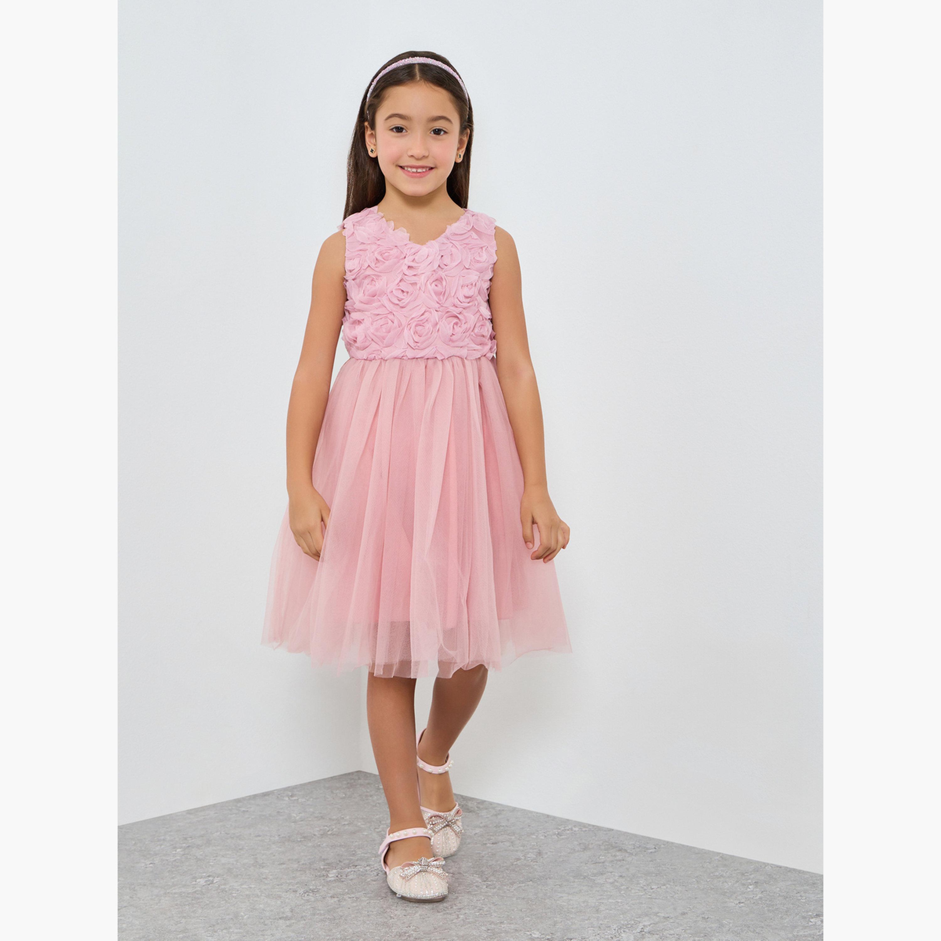 Take Two Girls Pink Flower Details Mesh Sleeveless Dress-girls-clothing-dressesandjumpsuits-image-2