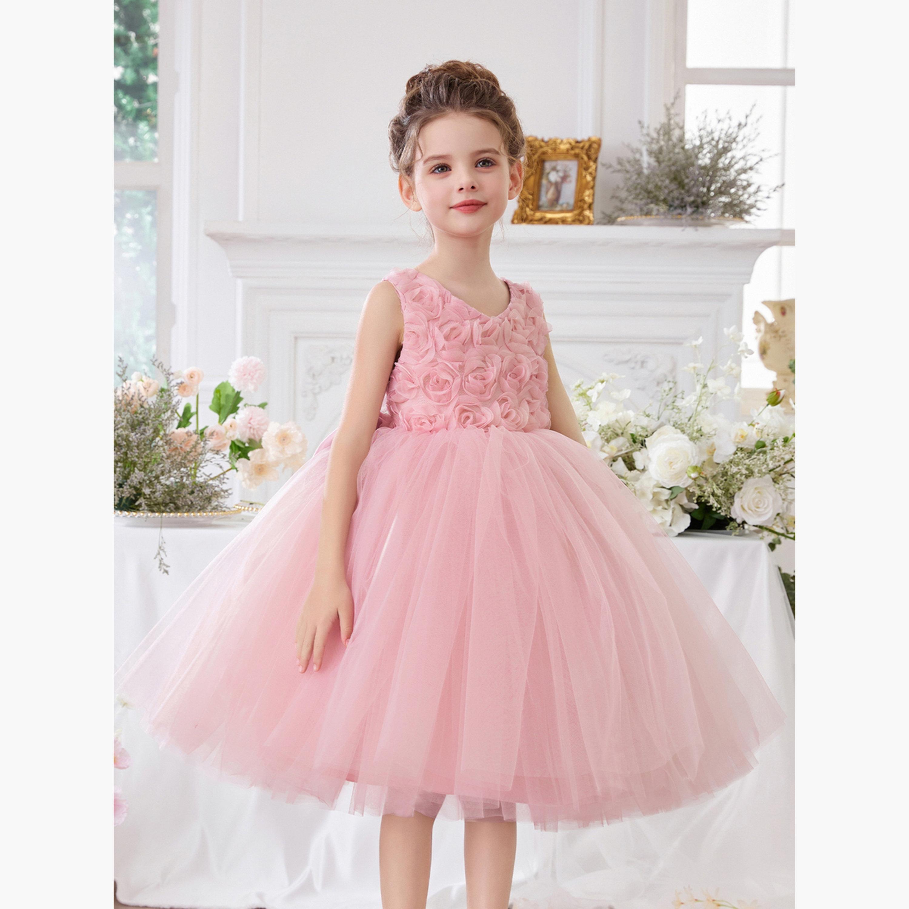 Take Two Girls Pink Flower Details Mesh Sleeveless Dress-girls-clothing-dressesandjumpsuits-image-5
