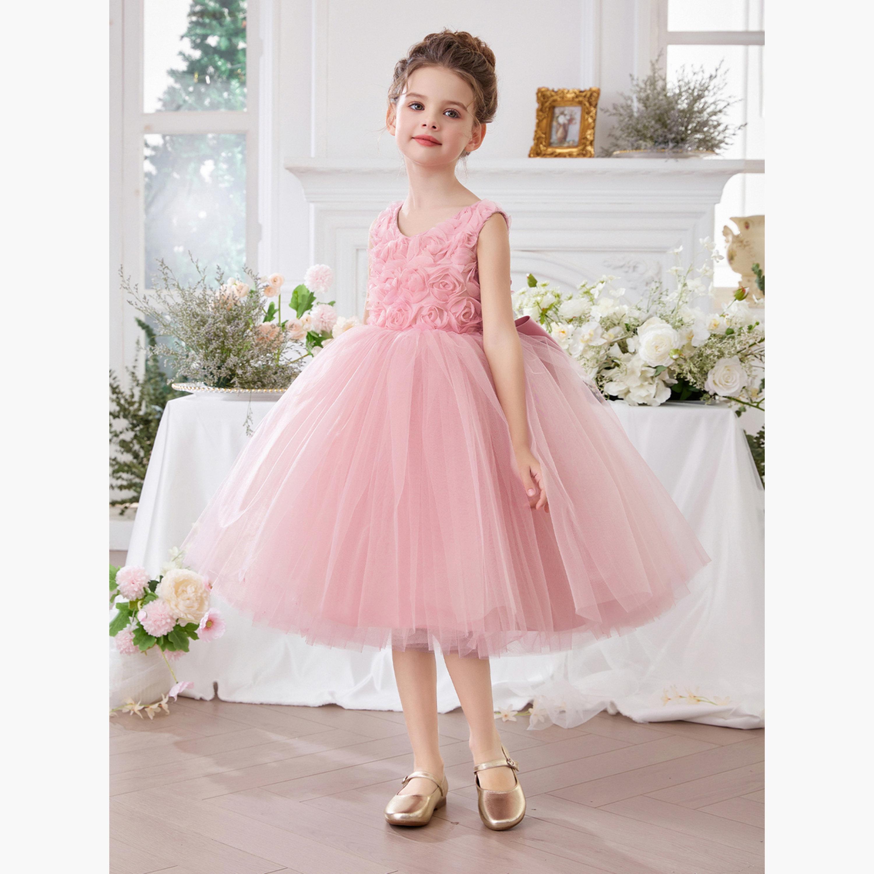 Take Two Girls Pink Flower Details Mesh Sleeveless Dress-girls-clothing-dressesandjumpsuits-image-6
