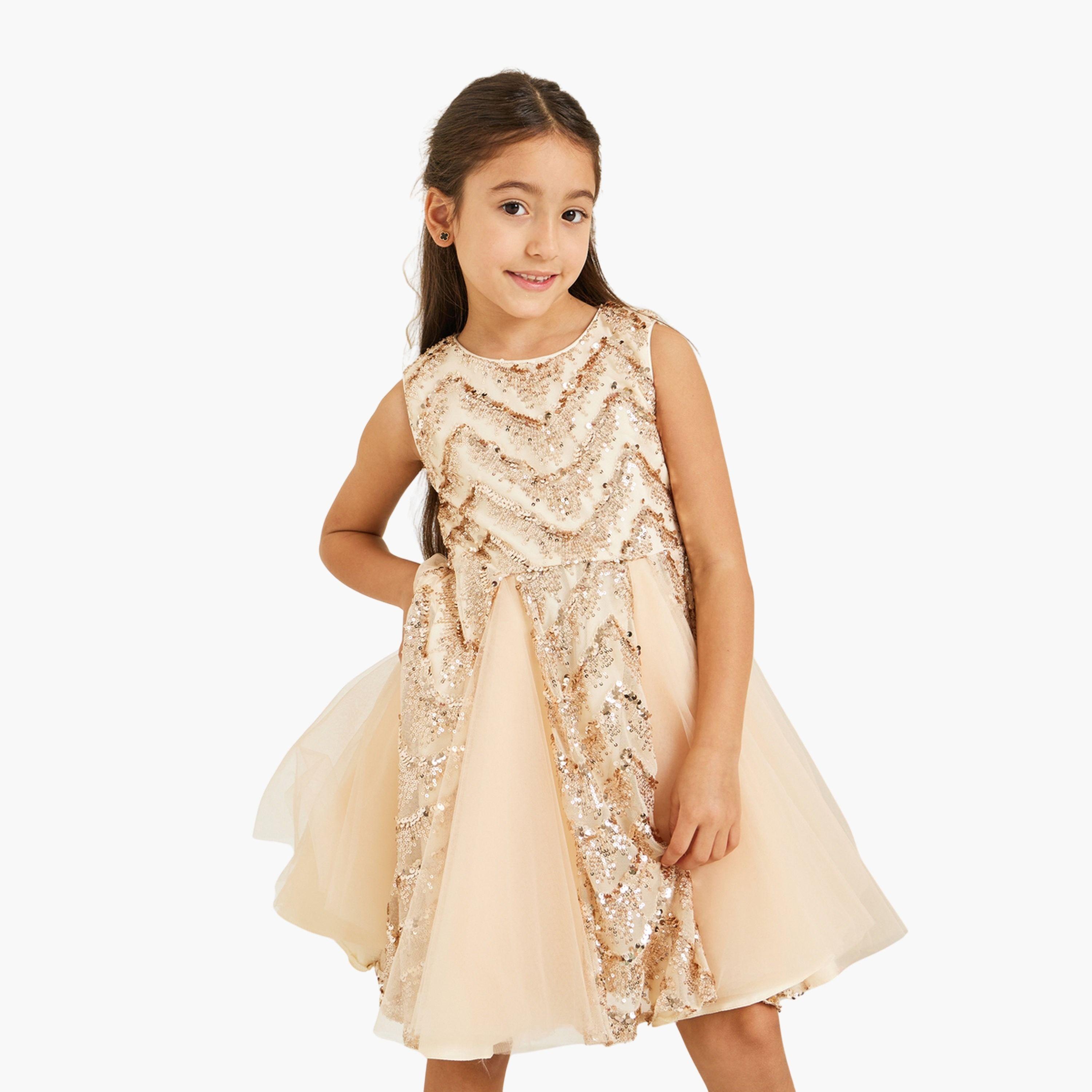 Styli Girls Gold Sequins Sleeveless Dress-girls-clothing-dressesandjumpsuits-image-1