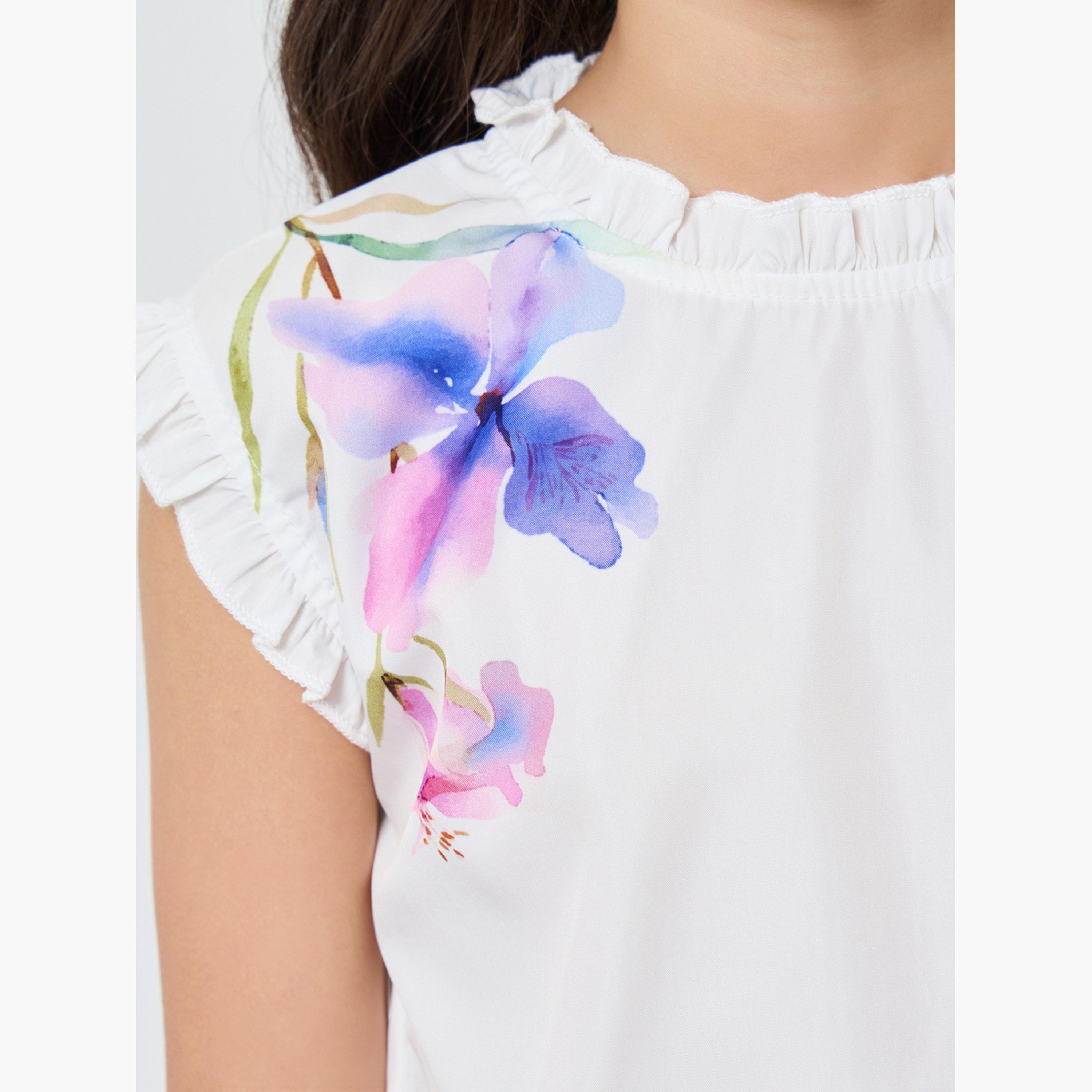 Styli Girls White Floral Print Top and Skirt Set-girls-clothing-setsandcoords-image-5