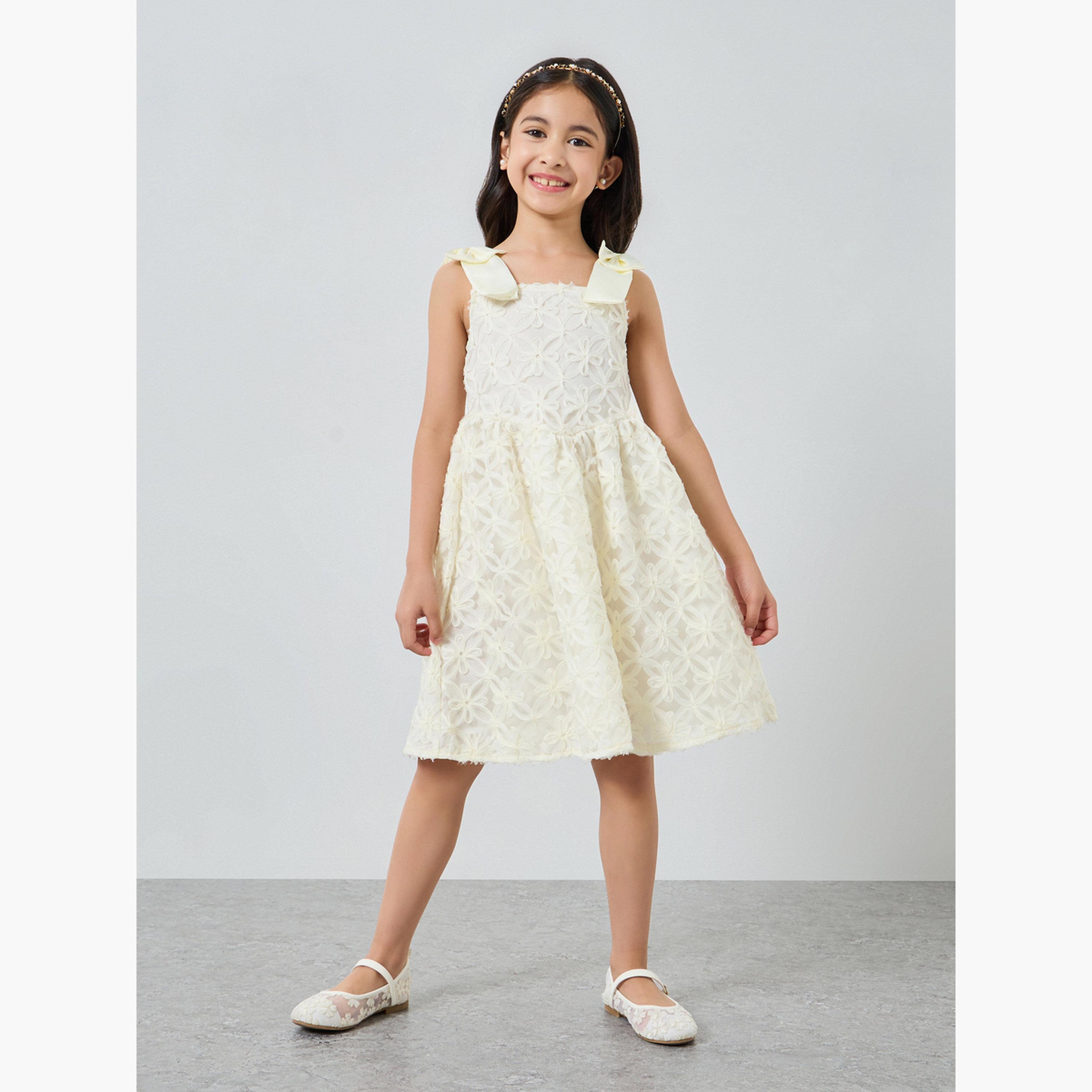 فستان جاكار بدانتيل وسيور للبنات-girls-clothing-dressesandjumpsuits-image-1