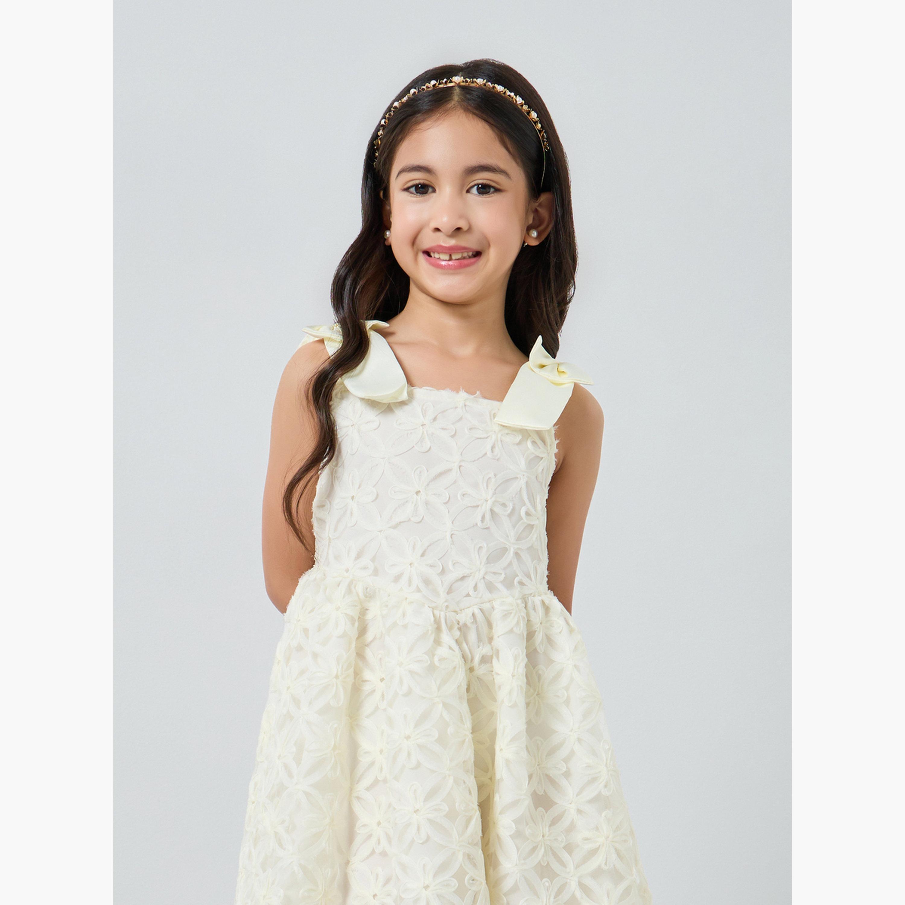 فستان جاكار بدانتيل وسيور للبنات-girls-clothing-dressesandjumpsuits-image-2