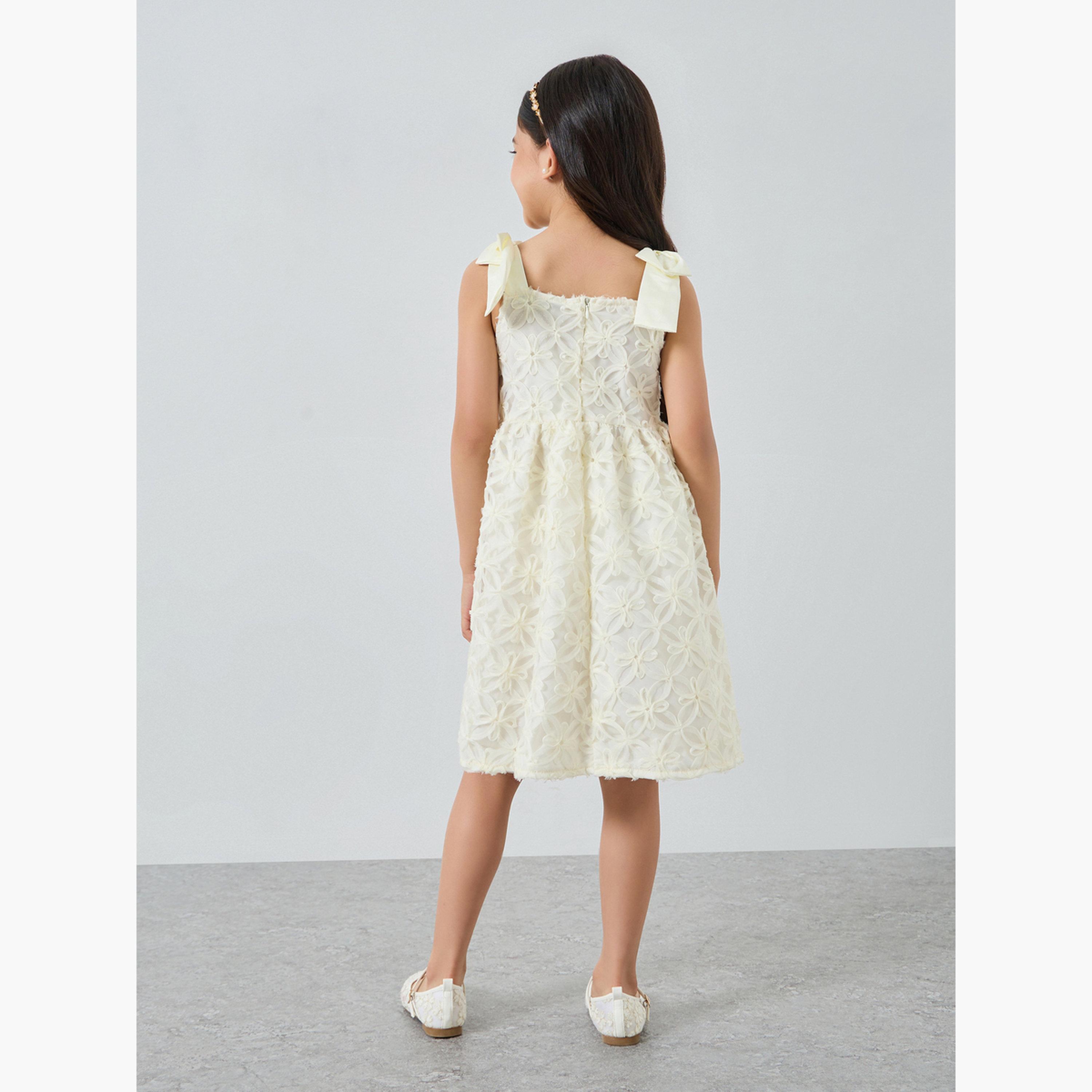فستان جاكار بدانتيل وسيور للبنات-girls-clothing-dressesandjumpsuits-image-3
