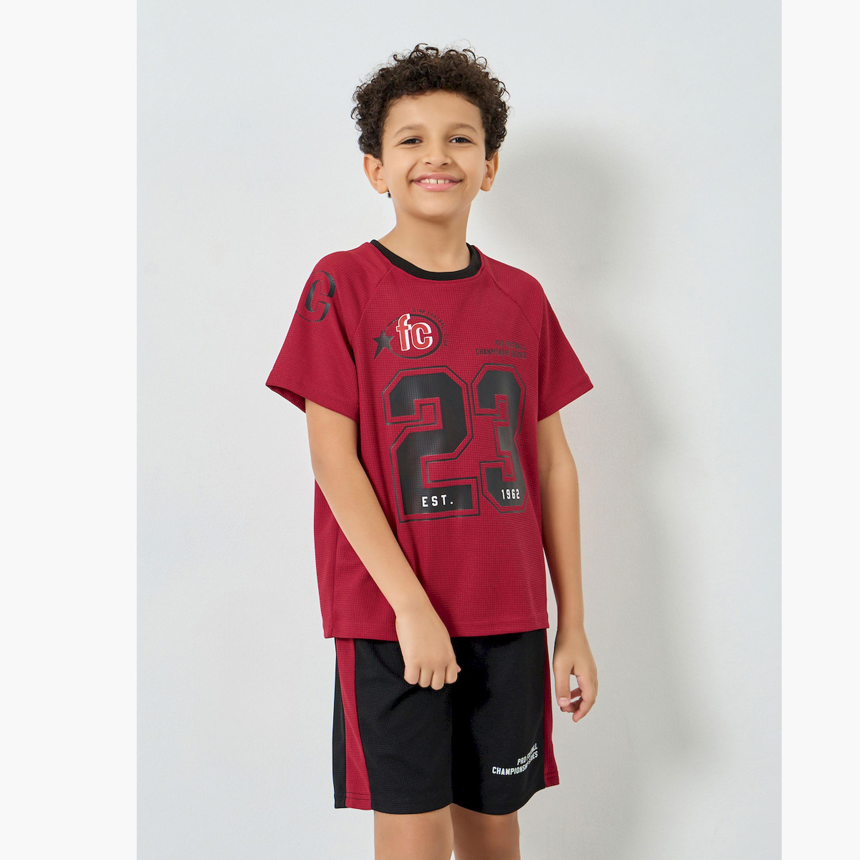 Styli Boys Red Football Graphic T-Shirt and Shorts Set-boys-clothing-setsandcoords-image-1