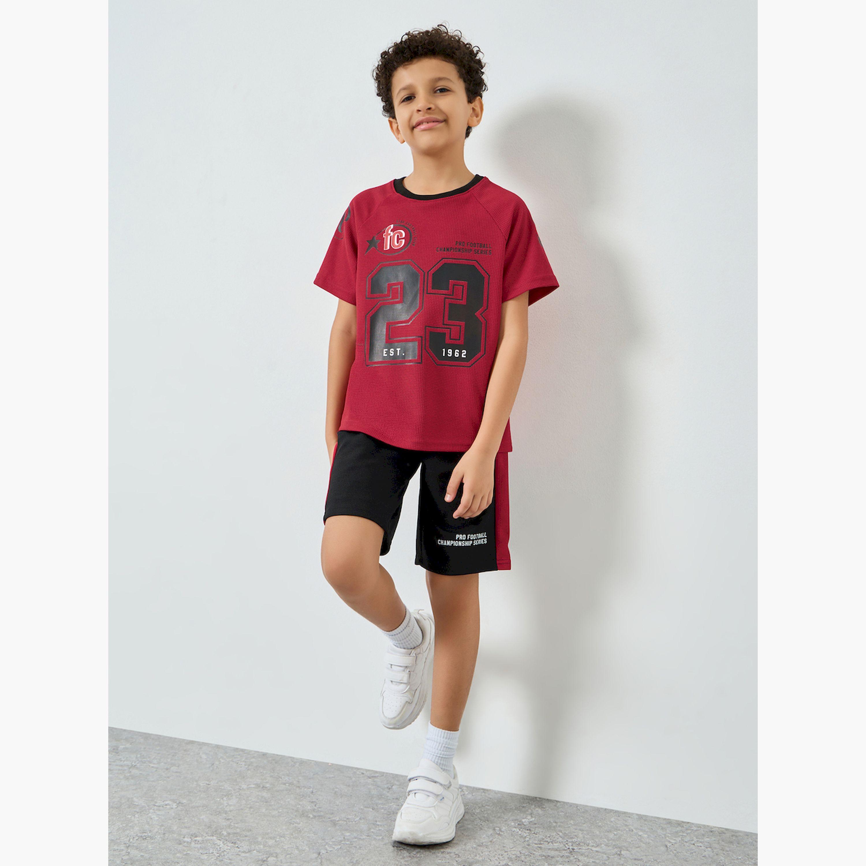 مجموعة من شورت وتيشيرت بطبعة كرة قدم للأولاد-boys-clothing-setsandcoords-image-2
