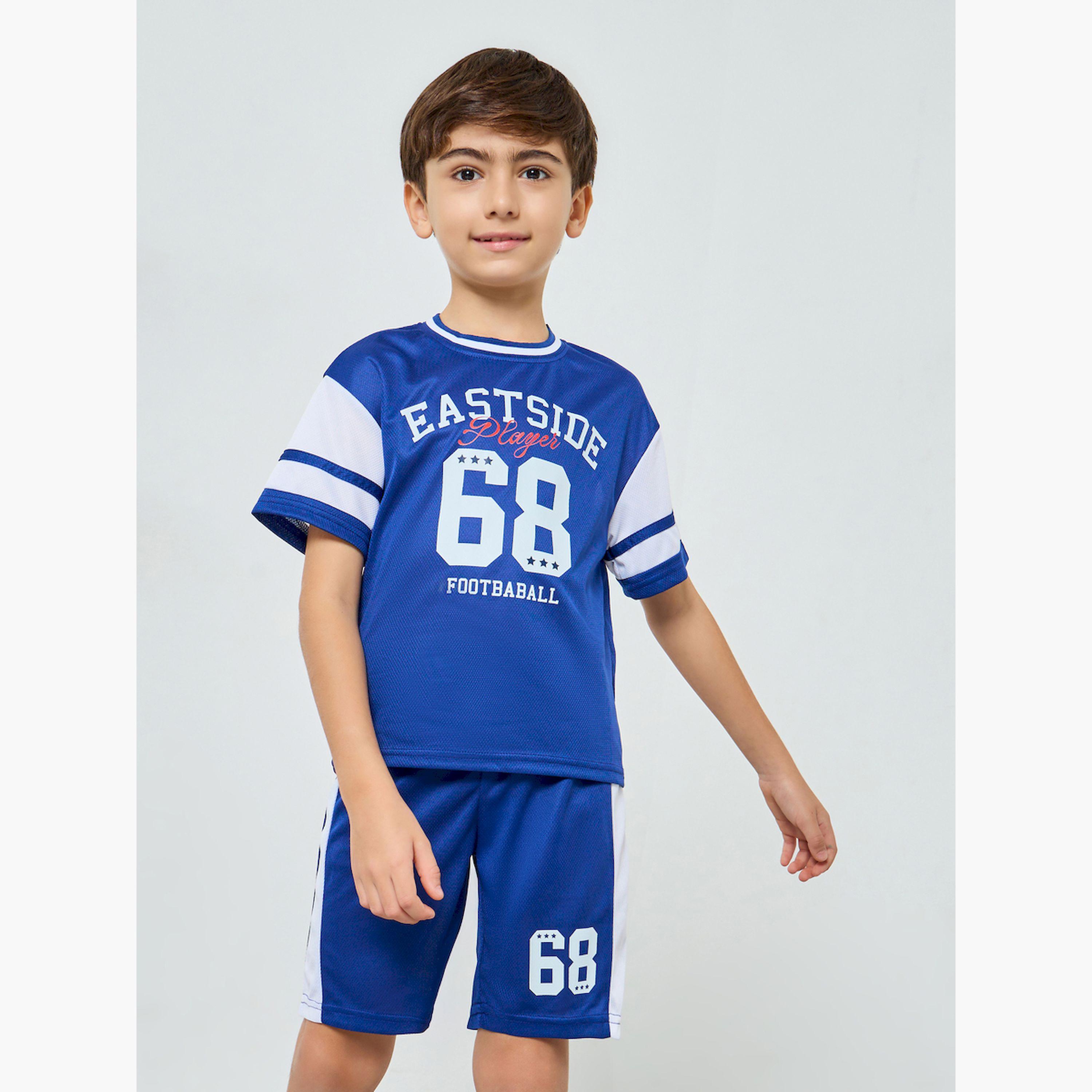 Styli Boys Navy Blue Football Jersey T-Shirt and Shorts Set-boys-clothing-setsandcoords-image-1