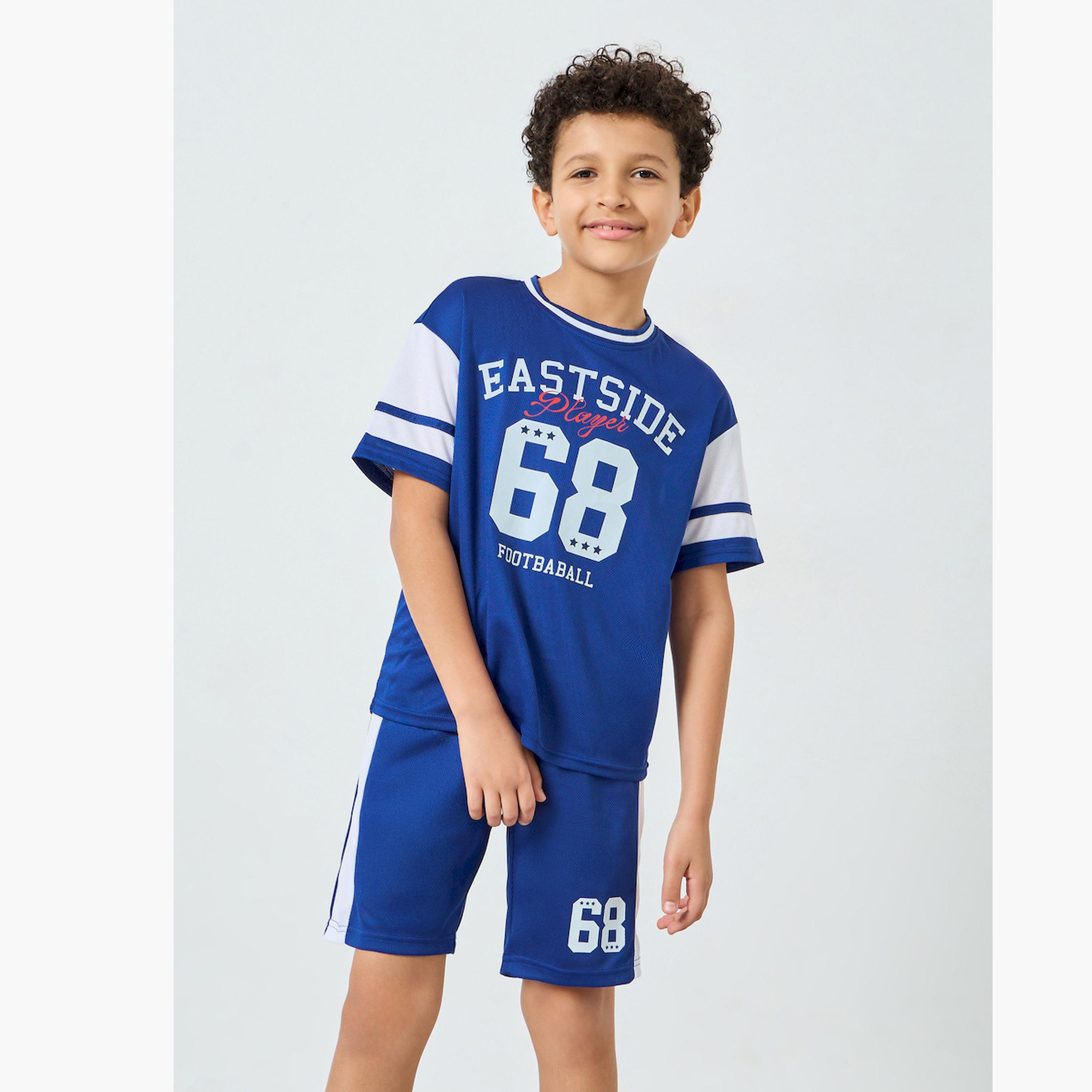 Styli Boys Navy Blue Football Graphic T-Shirt and Shorts Set-boys-clothing-setsandcoords-image-1