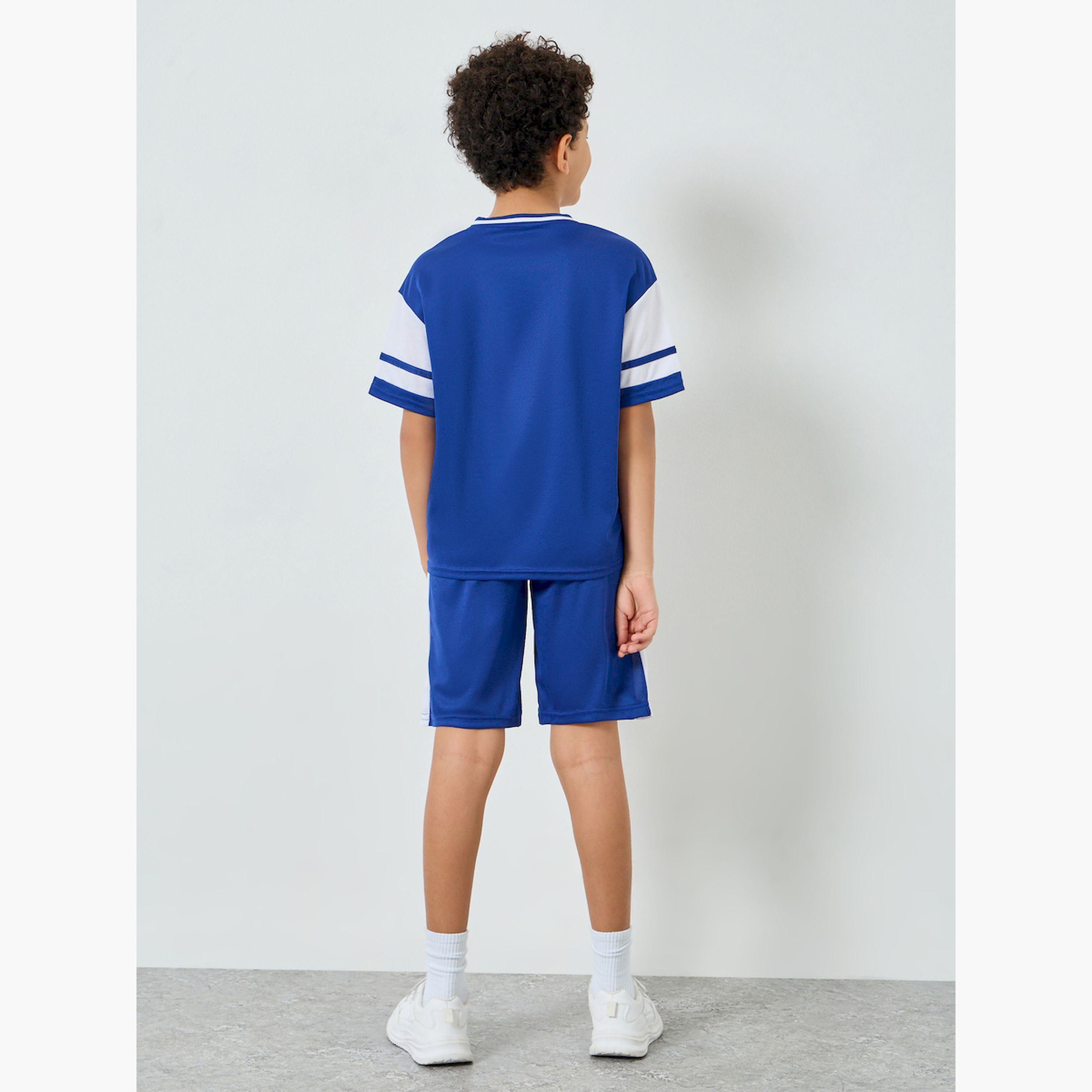 Styli Boys Navy Blue Football Graphic T-Shirt and Shorts Set-boys-clothing-setsandcoords-image-3