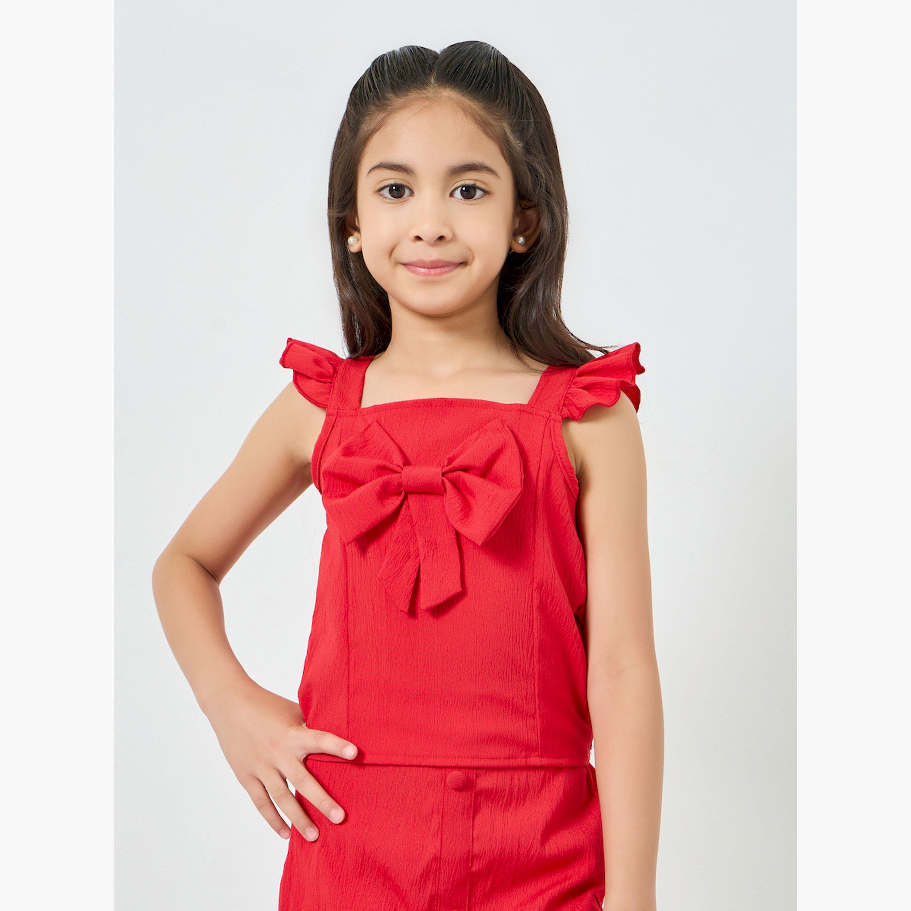 طقم من بلوزة بتفاصيل فيونكة وتنورة-girls-clothing-setsandcoords-image-2