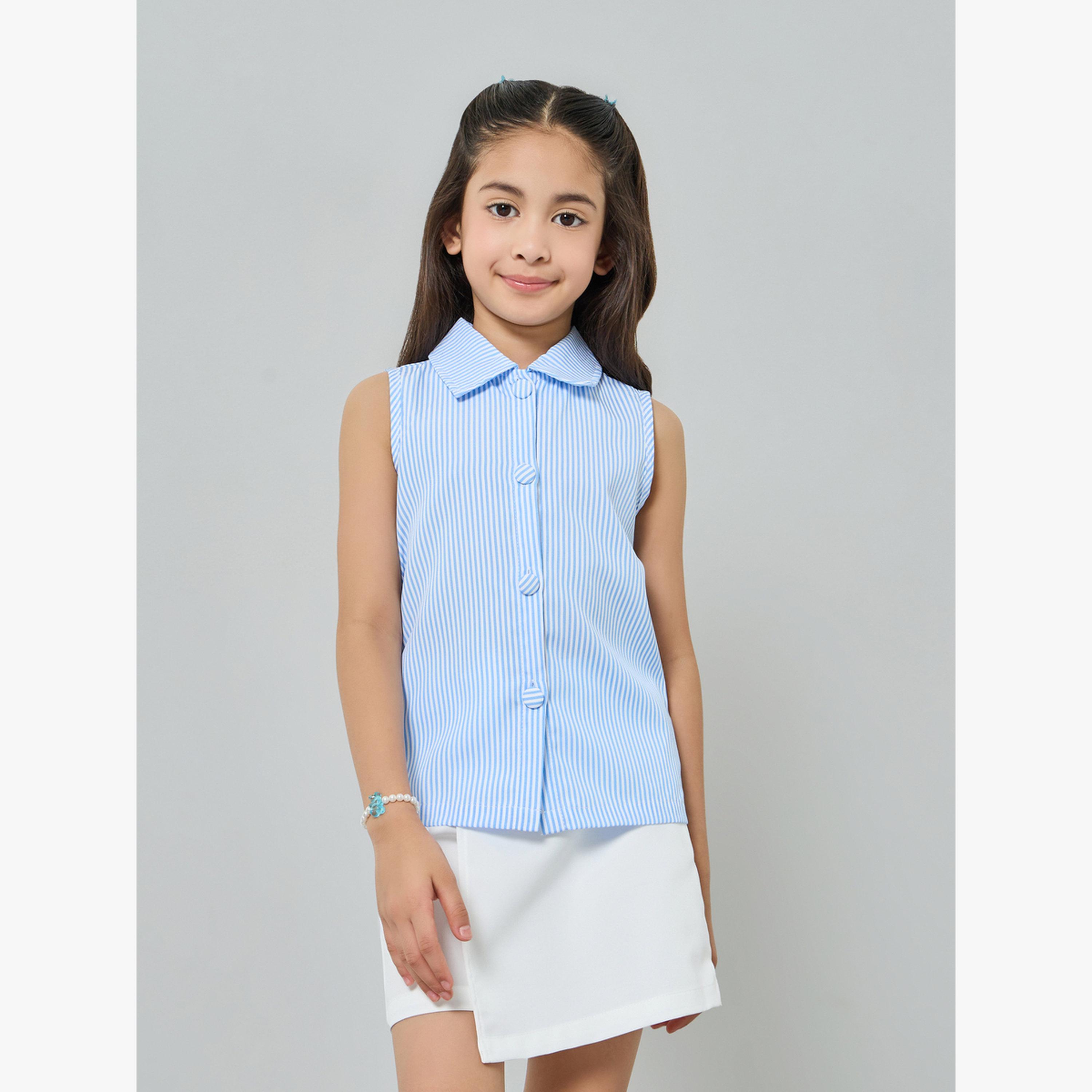 مجموعة من تنورة شورت وبلوزة مخططة-girls-clothing-setsandcoords-image-1