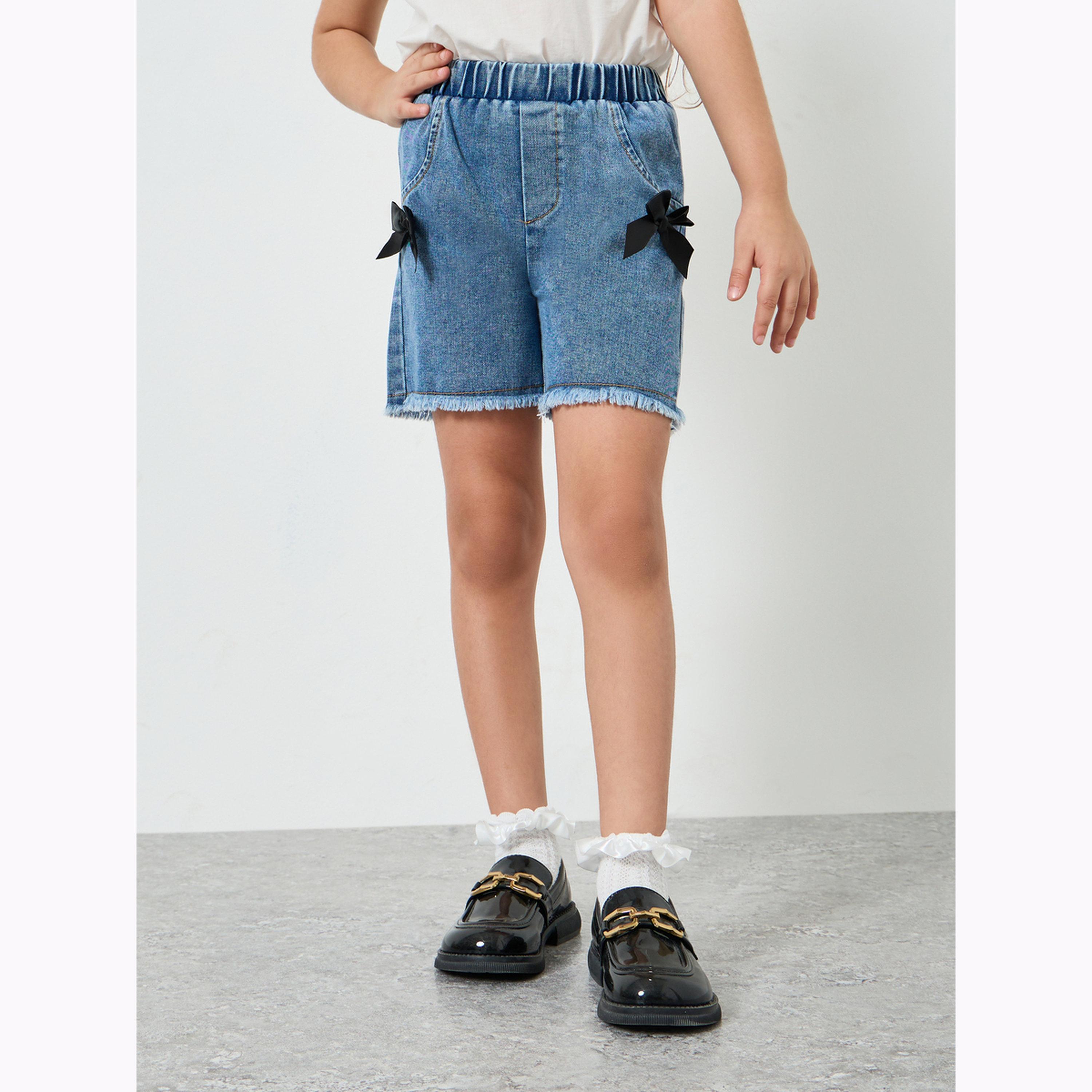 شورت دنيم مع فيونكة للفتيات-girls-clothing-bottoms-shorts-image-1
