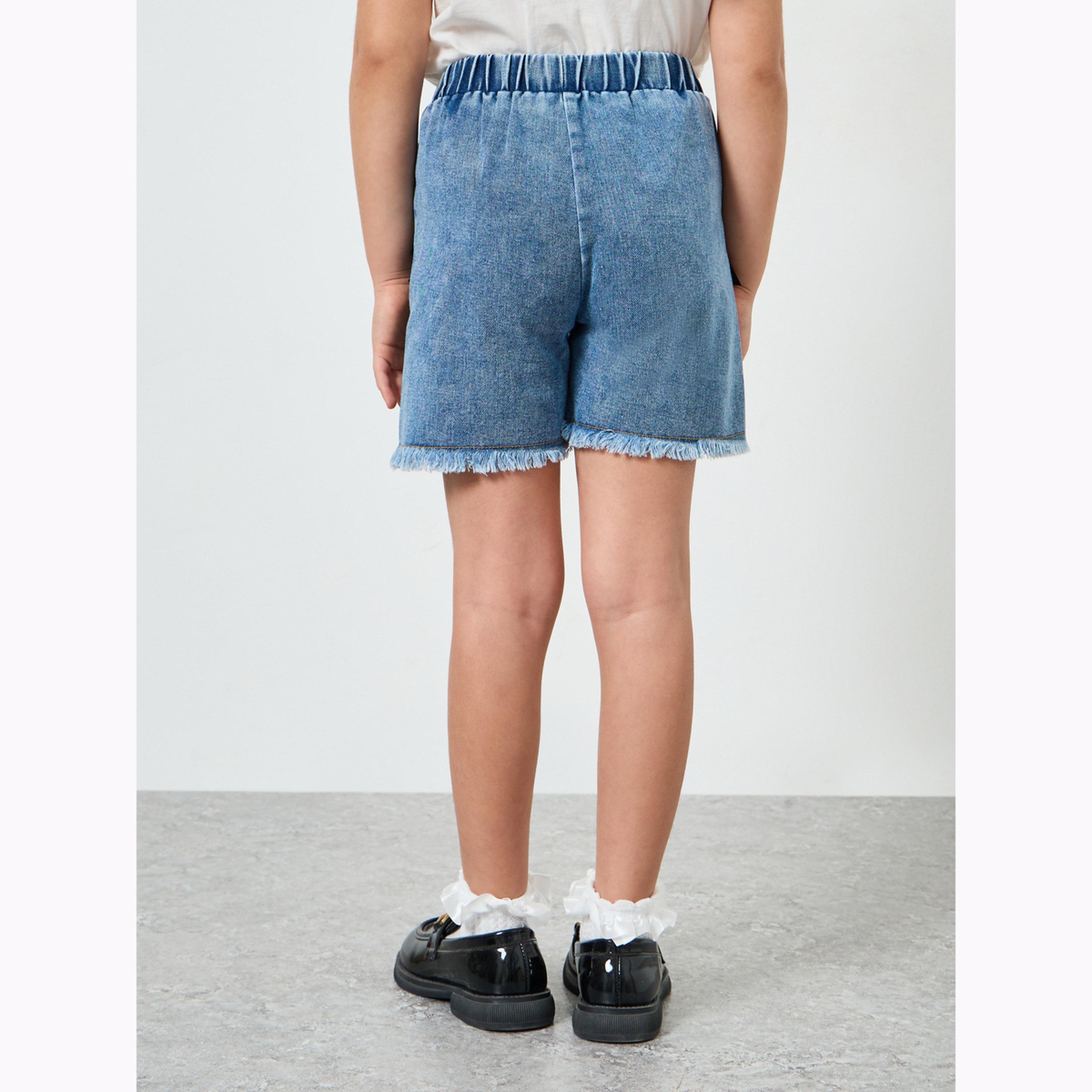 Styli Girls Denim Shorts with Bow Applique-girls-clothing-bottoms-shorts-image-4