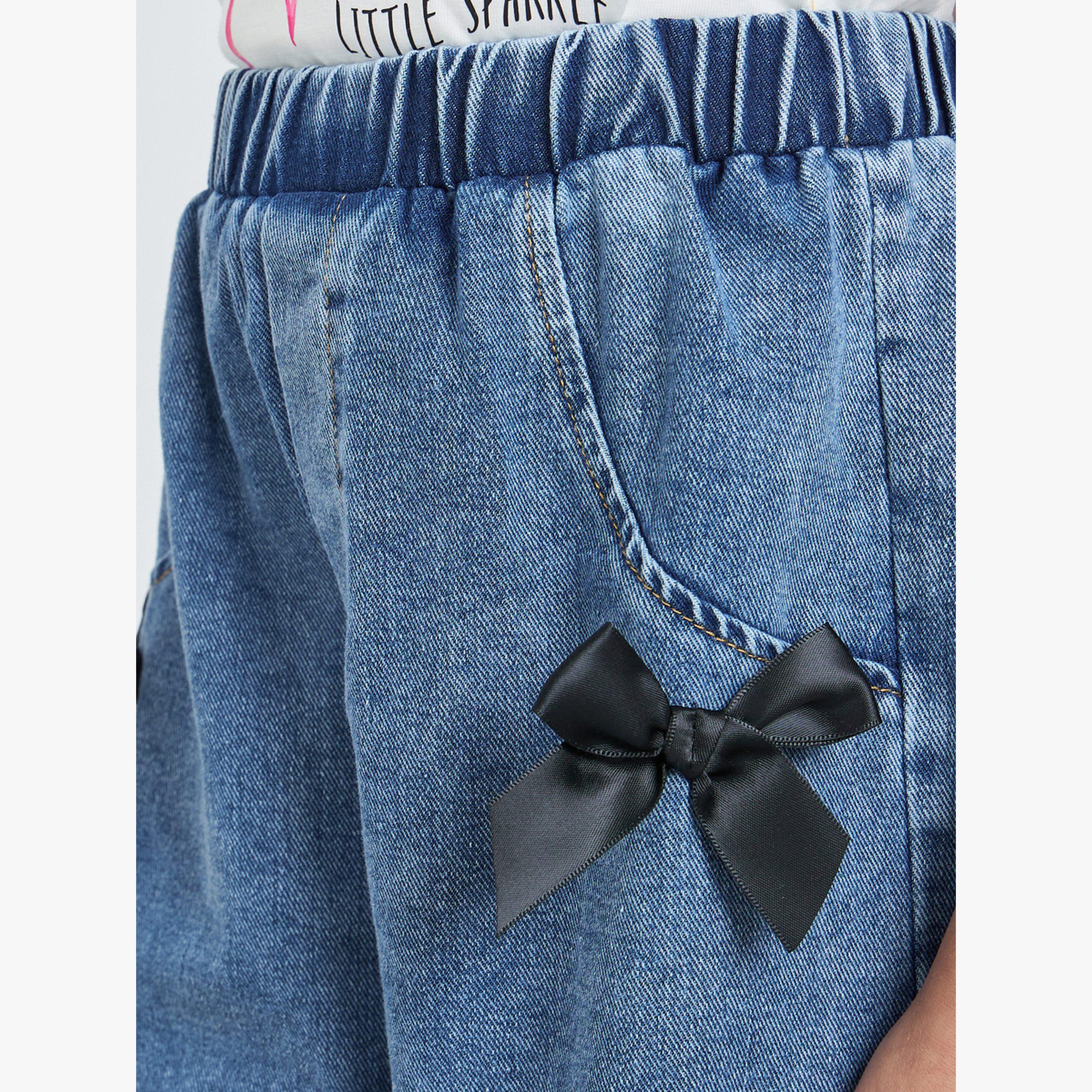 Styli Girls Denim Shorts with Bow Detail-girls-clothing-bottoms-shorts-image-3