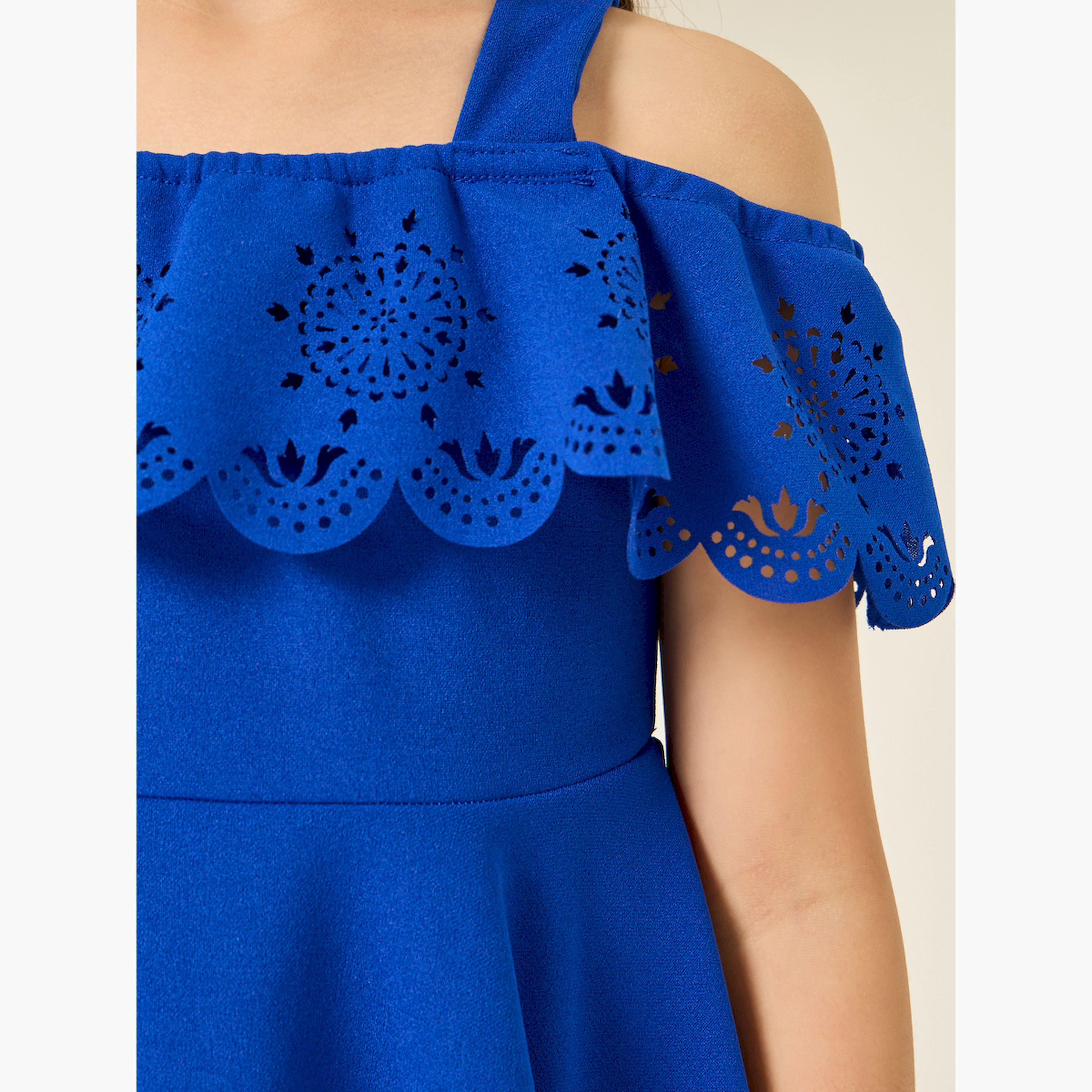 فستان أزرق بطول الركبة مكشوف الكتفين بتطريز شيفلي-girls-clothing-dressesandjumpsuits-image-4