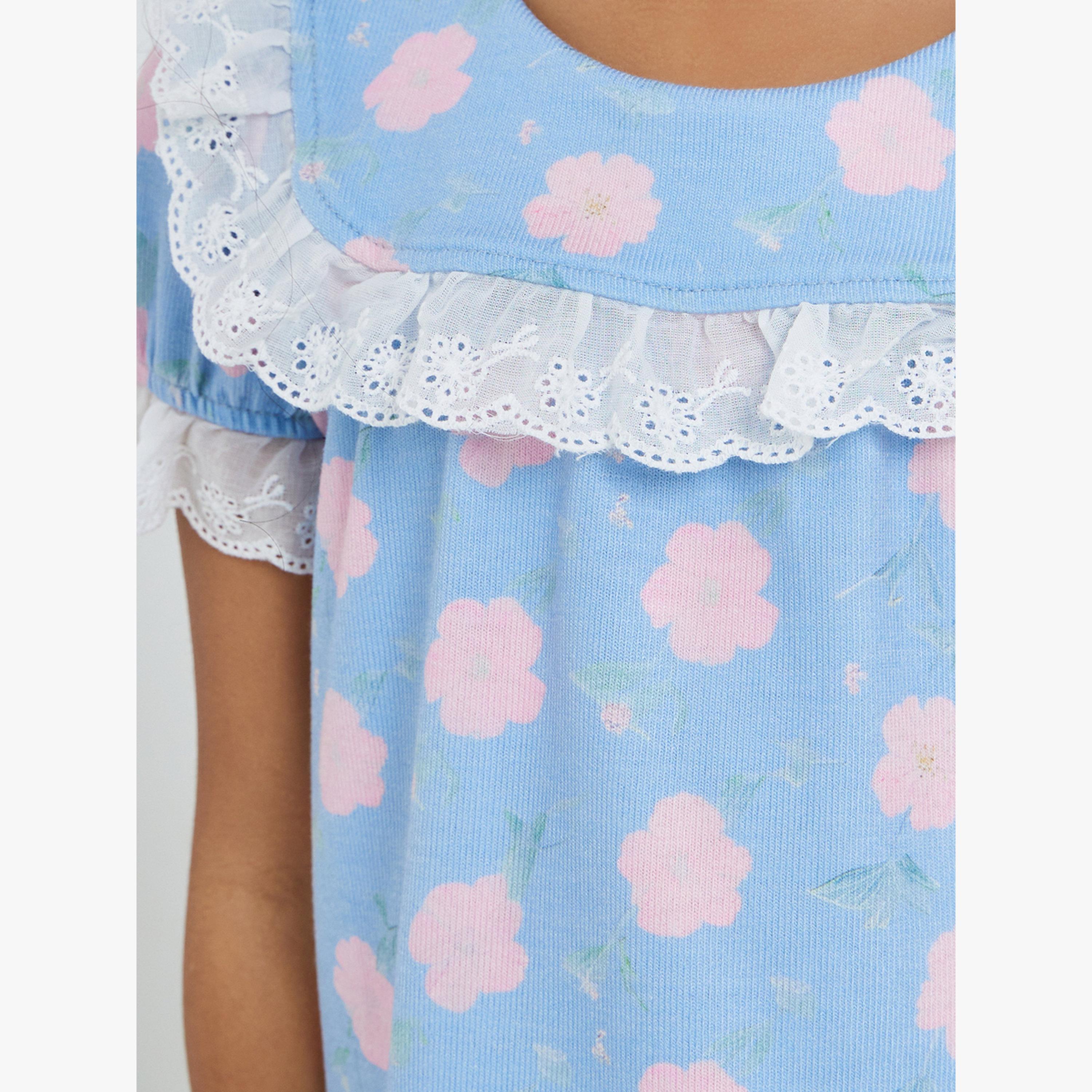 مجموعة من بيجاما وبلوزة بطبعة زهور-girls-clothing-nightwear-image-6