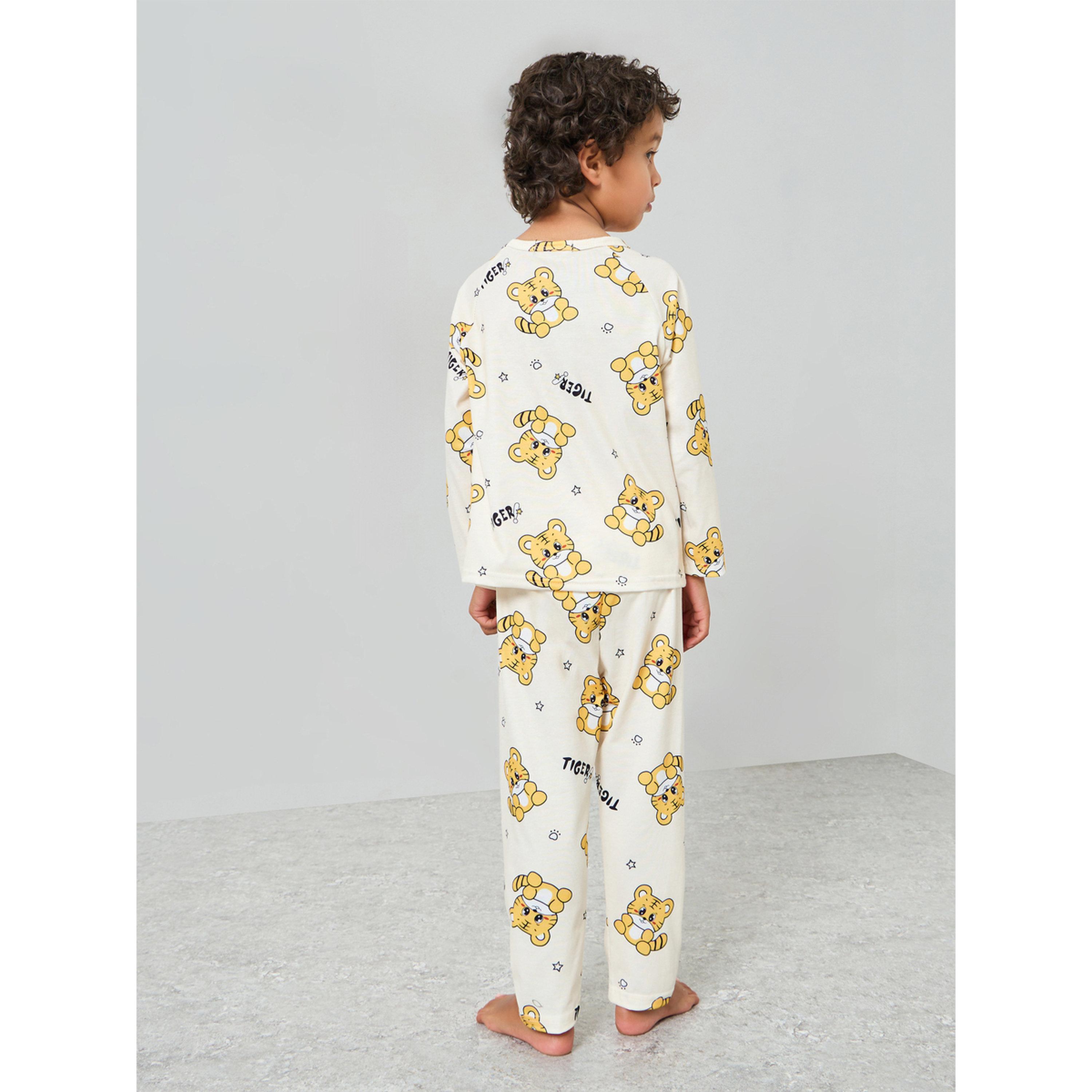 Styli Boys Tiger Print T-Shirt and Pyjama Set-boys-clothing-nightwear-image-3
