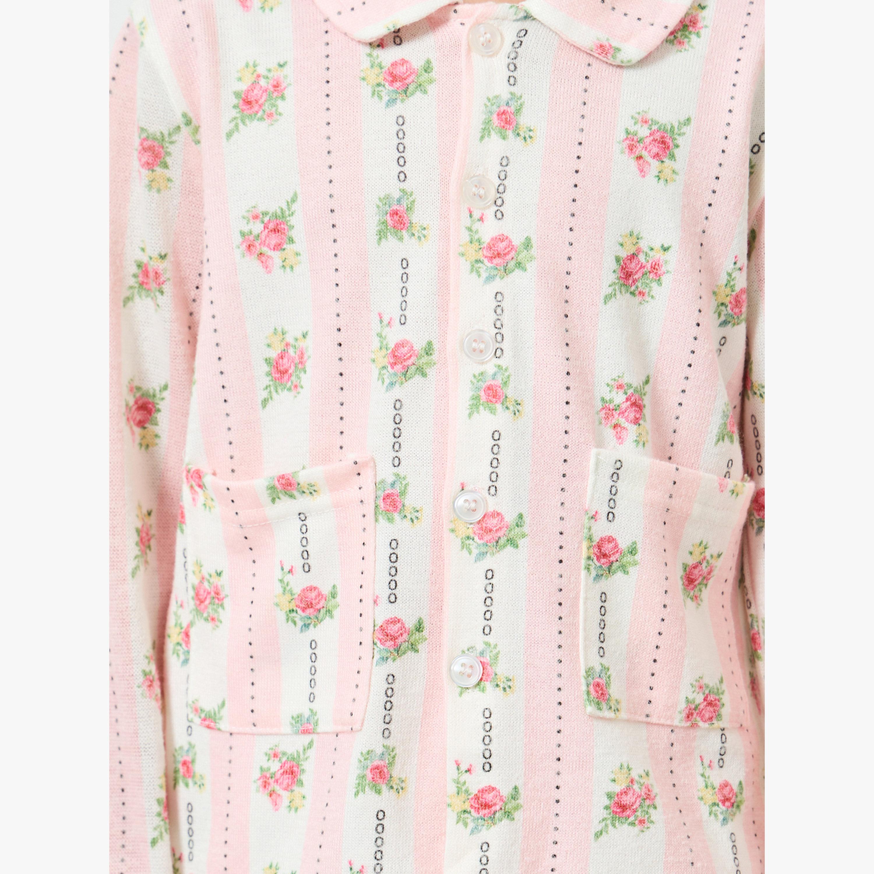 مجموعة من بيجاما وبلوزة بأكمام طويلة بطبعة زهور-girls-clothing-nightwear-image-5