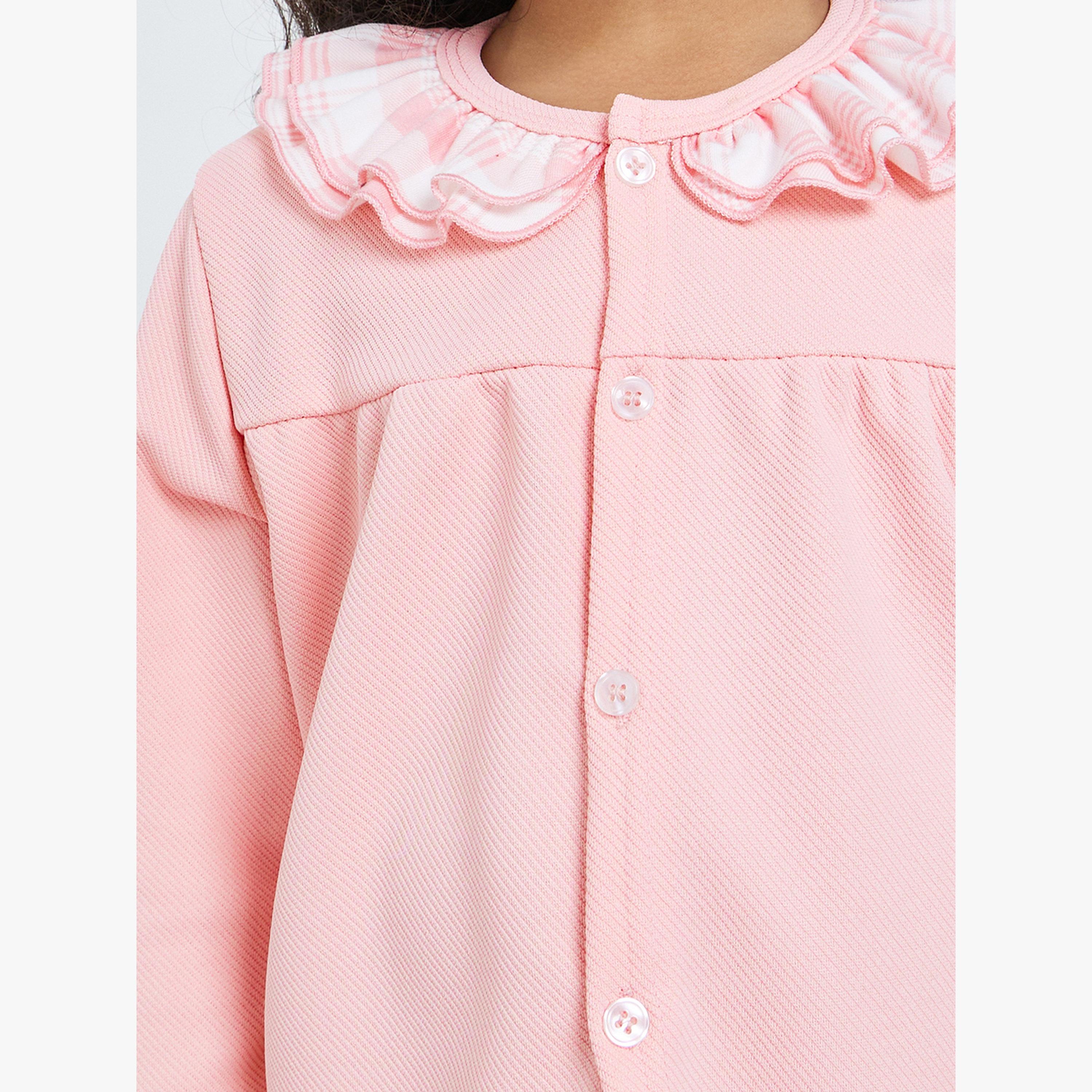 Styli Girls Pink Checkered Long Sleeve Top and Pyjama Set-girls-clothing-nightwear-image-5