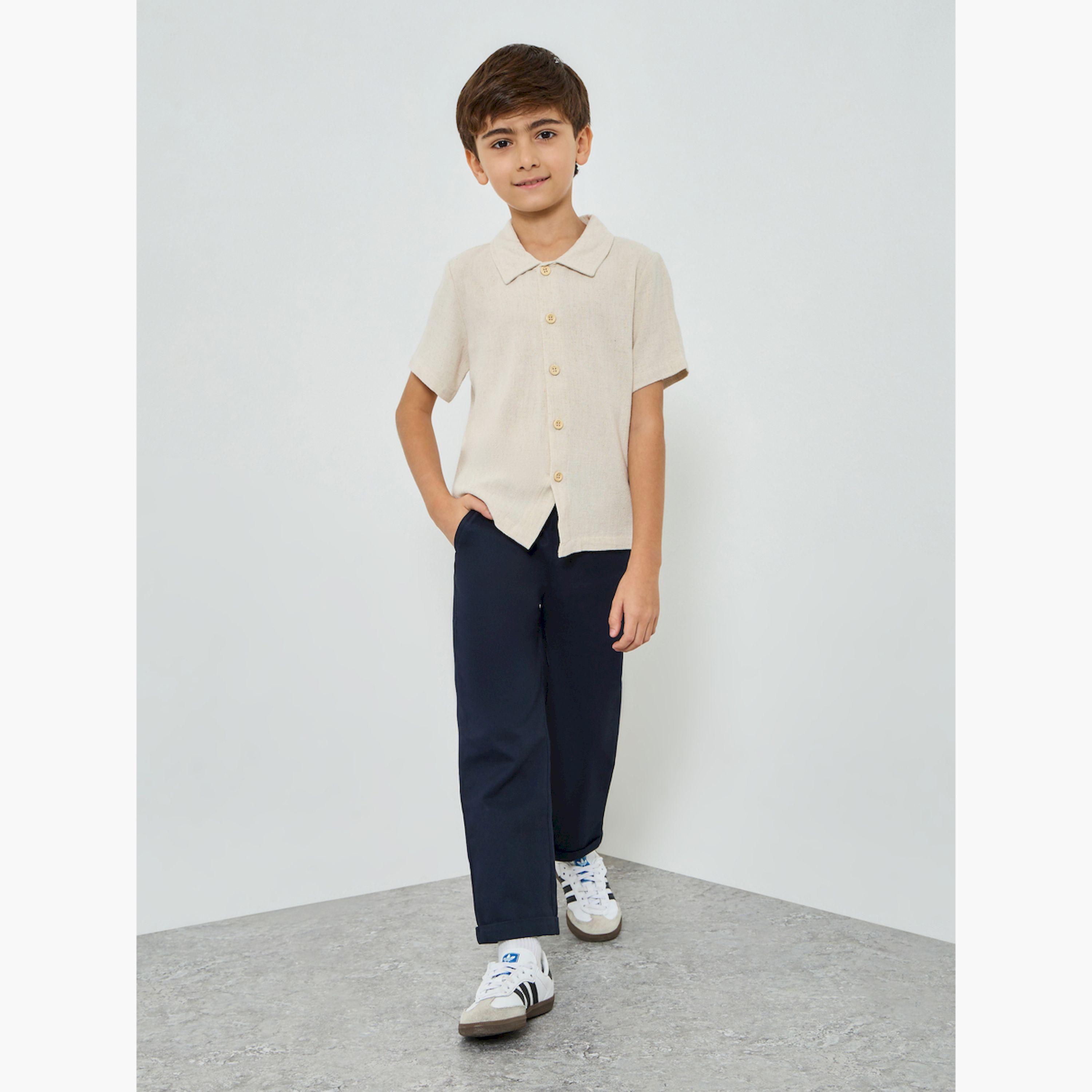 Styli Boys Beige Collared Short Sleeve Shirt-boys-clothing-shirts-image-2
